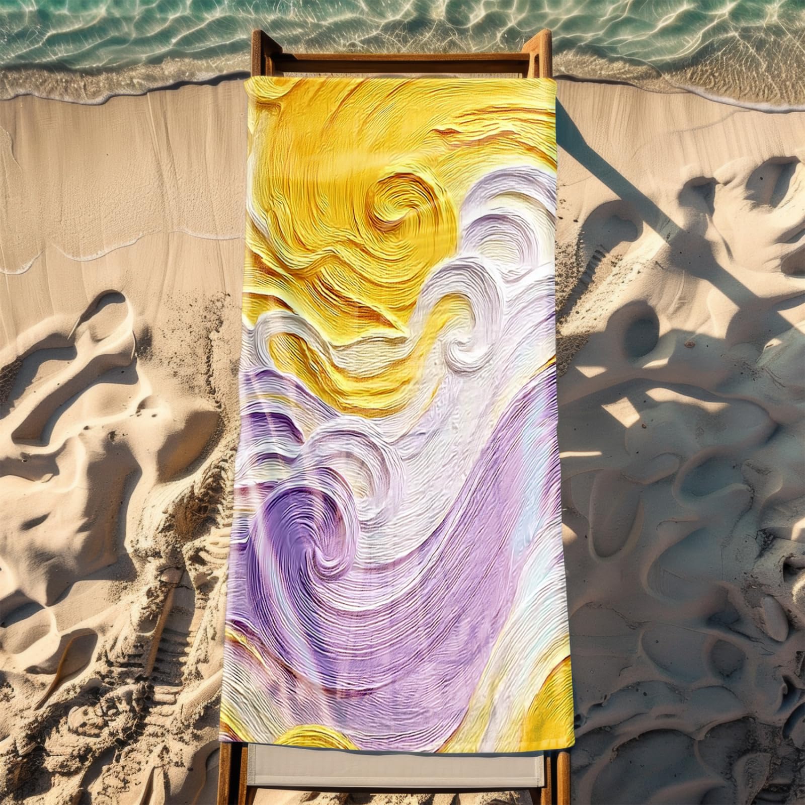 Genérico Toalla Playa 90X180 Patrón Amarillo Púrpura Grande Toallas de Playa Microfibra Ligera Secado Rápido Sin Arena para Mujer Hombre Viajes Vacaciones Natación Camping