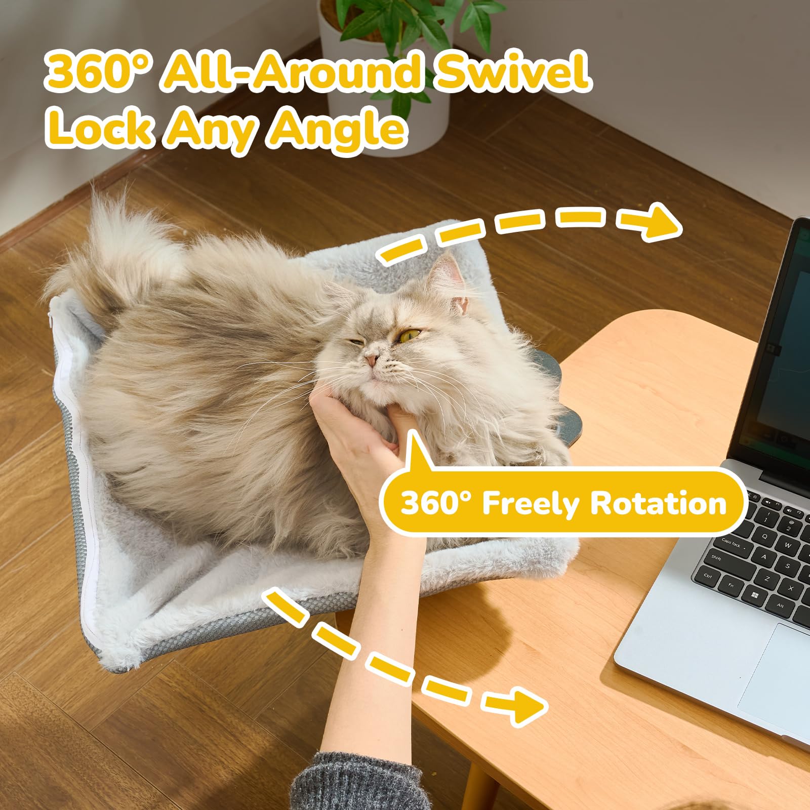 CATISM Hängebett für Katzen 360 ° drehendes Schreibtisch Katzenbett Katzenliege Katzenhängematte katzenkorb zum schlafen Katzen Hängematte Bett 35x35cm bis 20 kg