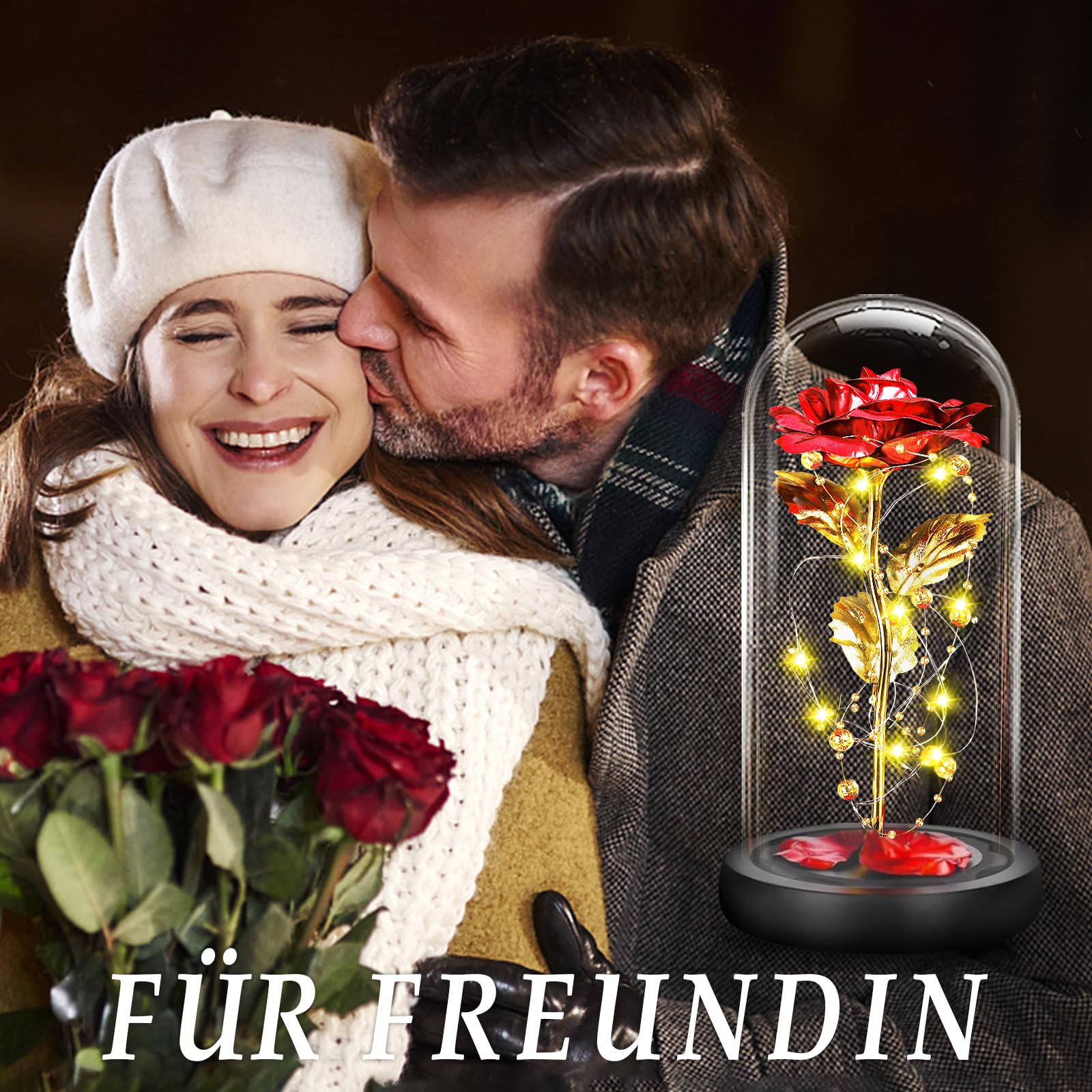 BOLEi Rosa eterna para Ella, Rosa de la Bella y la Bestia, Rosa eterna en Cristal con LED, Boda para Ella, Regalos de cumpleaños para Ella, Regalo de Rosa preservada para Ella, mamá, Abuela - 5