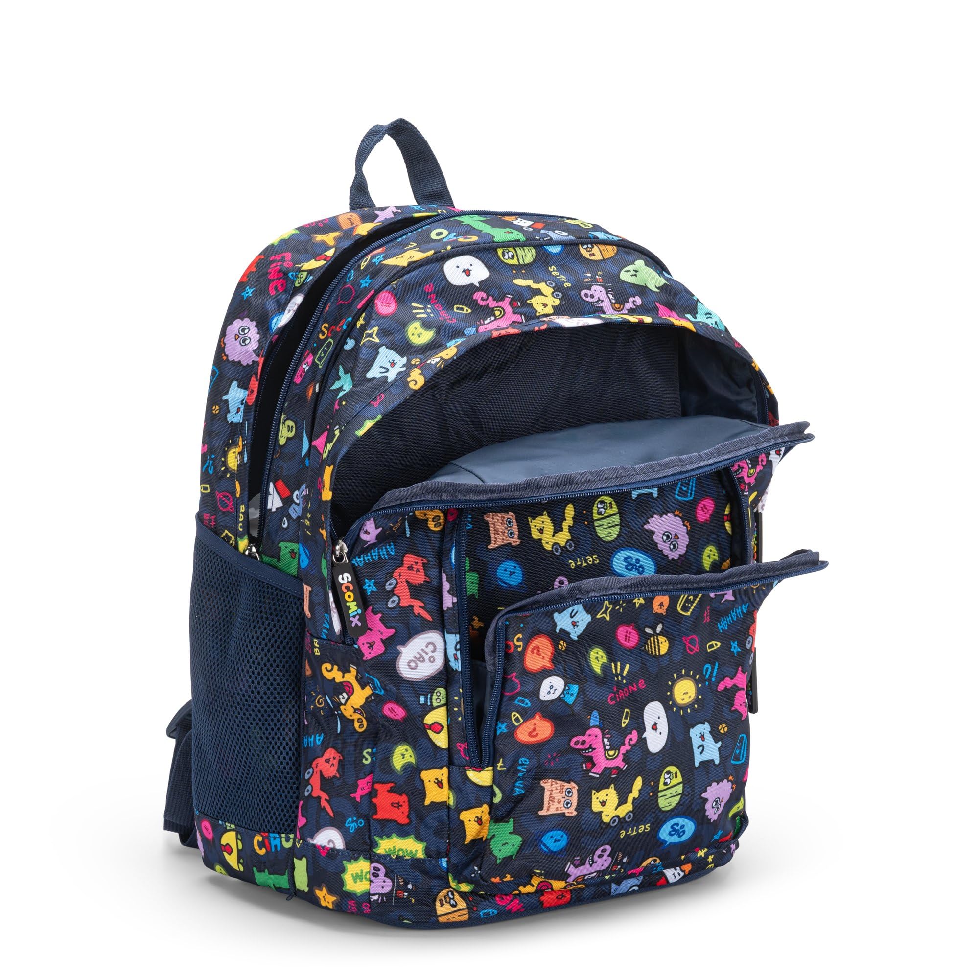 COMIX Scomix by Sio - Zaino Scuola per Bambini e Ragazzi, con 2 Ampi Scomparti Centrali, Tasca Frontale, Tasche Laterali in Rete, Chiusura a Zip e Spallacci Regolabili, 32x43Hx23 cm, 31L, Blu