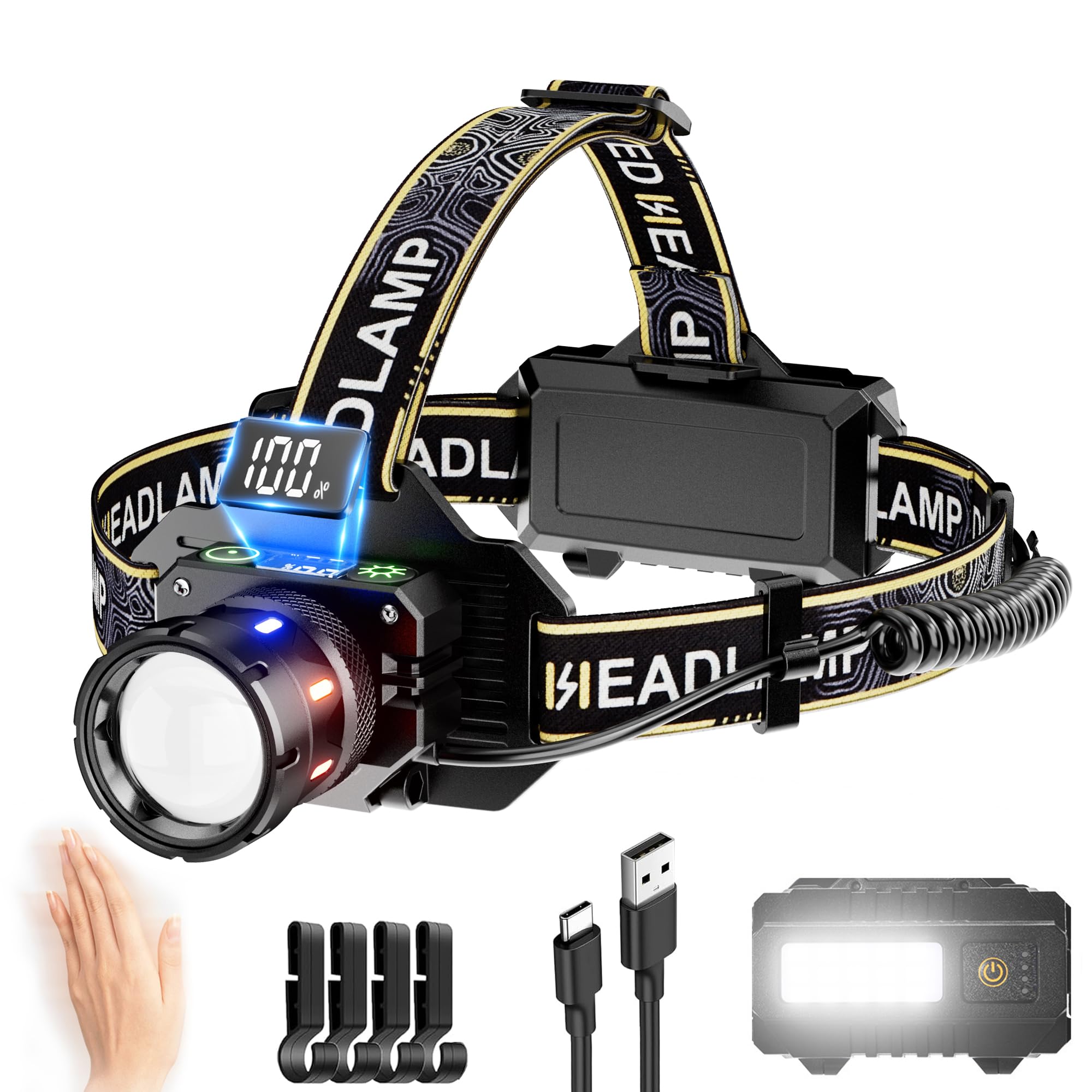 LED ヘッドライト 【新登場·センサー機能·2光源9モード】USB充電式 明る…