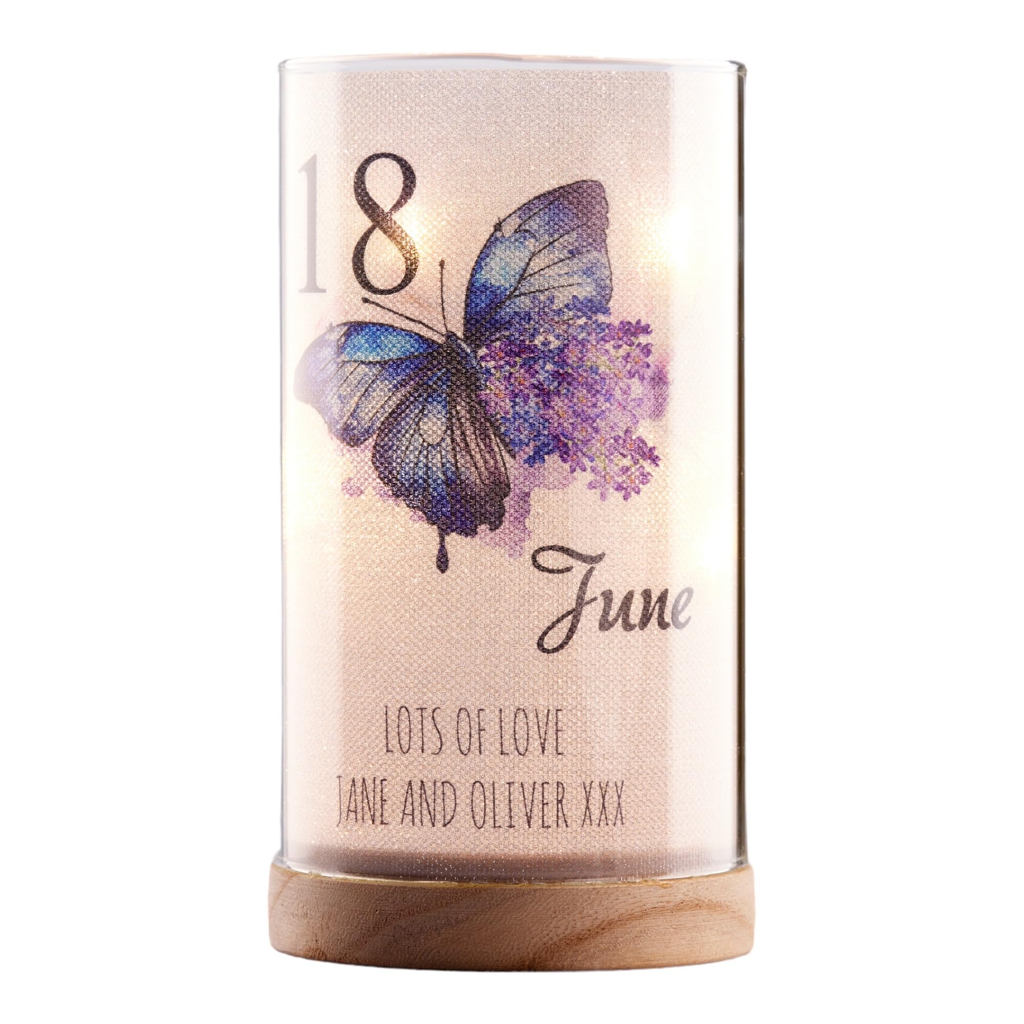 ukgiftstoreonline Personalised 18th Birthday Butterfly Gift Night Lamp with Wood Base