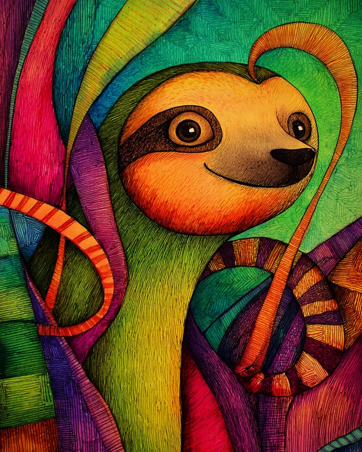 LIUBAISHI Paint by Numbers for Adults, Colourful Sloth Theme, 16x20 Inch, Acrylic on Canvas, with 3 Brushes