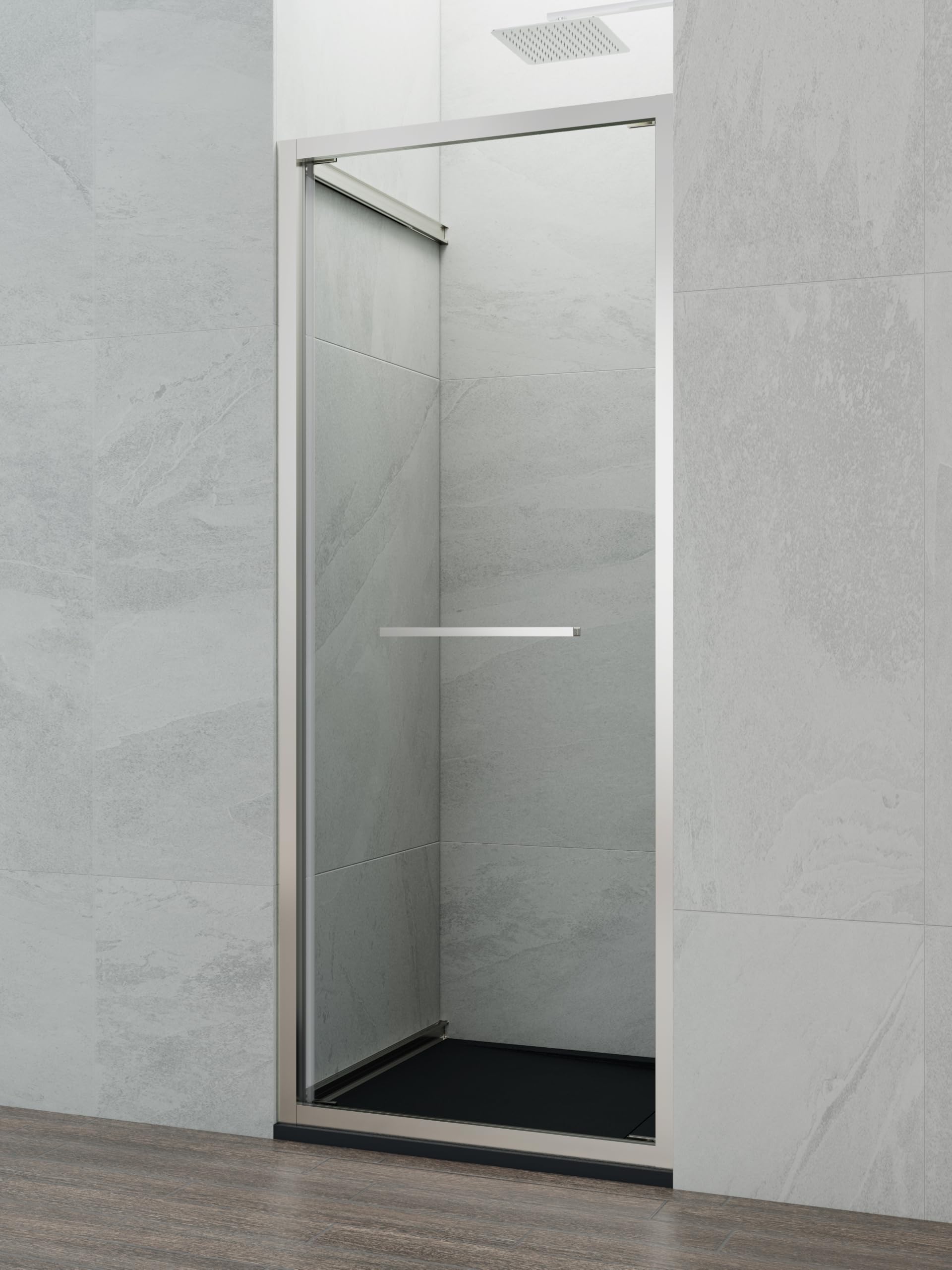 GME - Mampara Ducha Cromo Frontal 1 Puerta Corredera Plegable 75cm | Mampara de Cristal con Ancho Adaptable, Perfilería de Aluminio con 195cm de Altura y Cristal Templado Antical 6mm