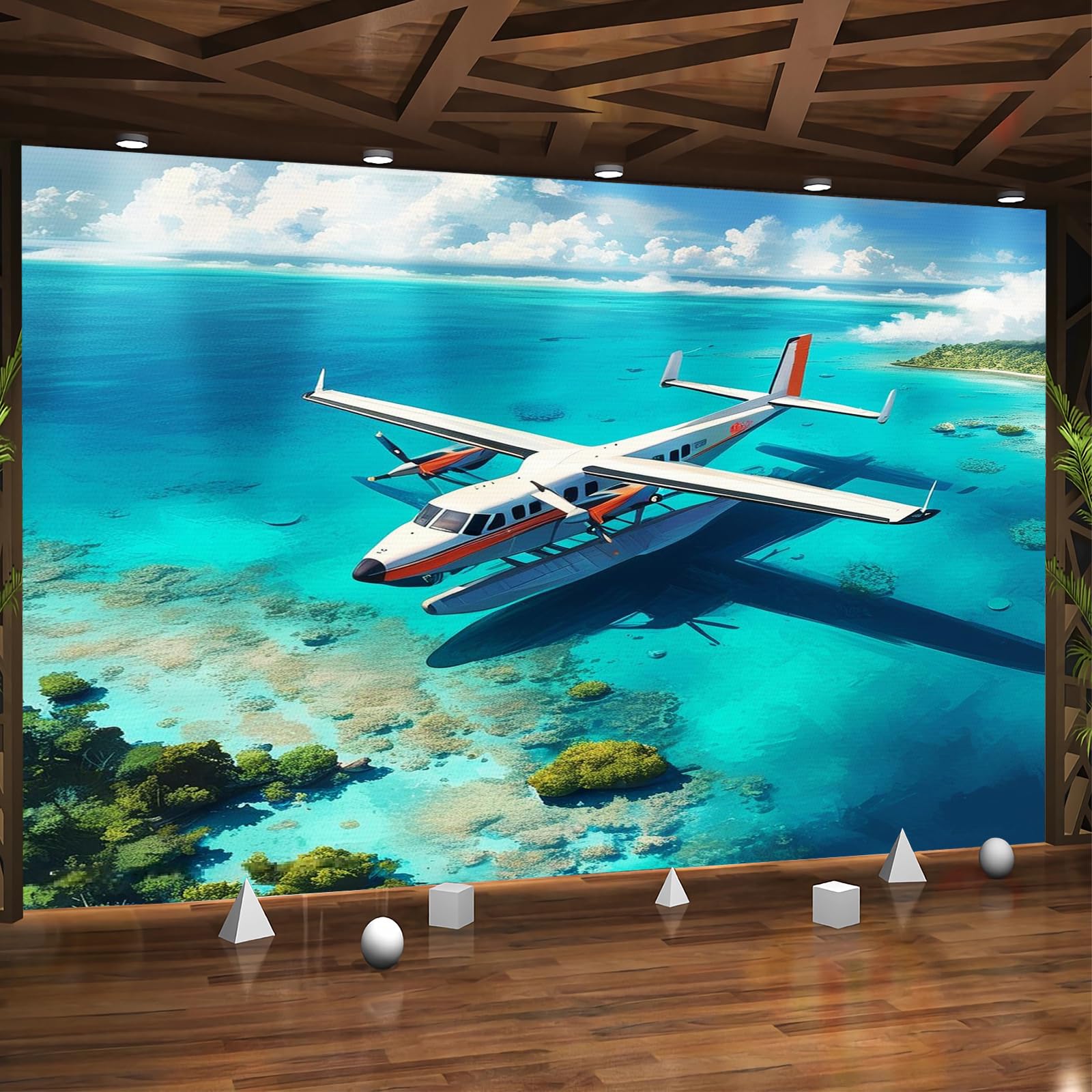 Générique Papier Peint Panoramique 3D 366x254 cm Avion Non-tissé Murale Maison Décoration Intérieure Océan Paysage pour Chambre Salon Mur TV Artistique Poster Décoration Murale 1M82