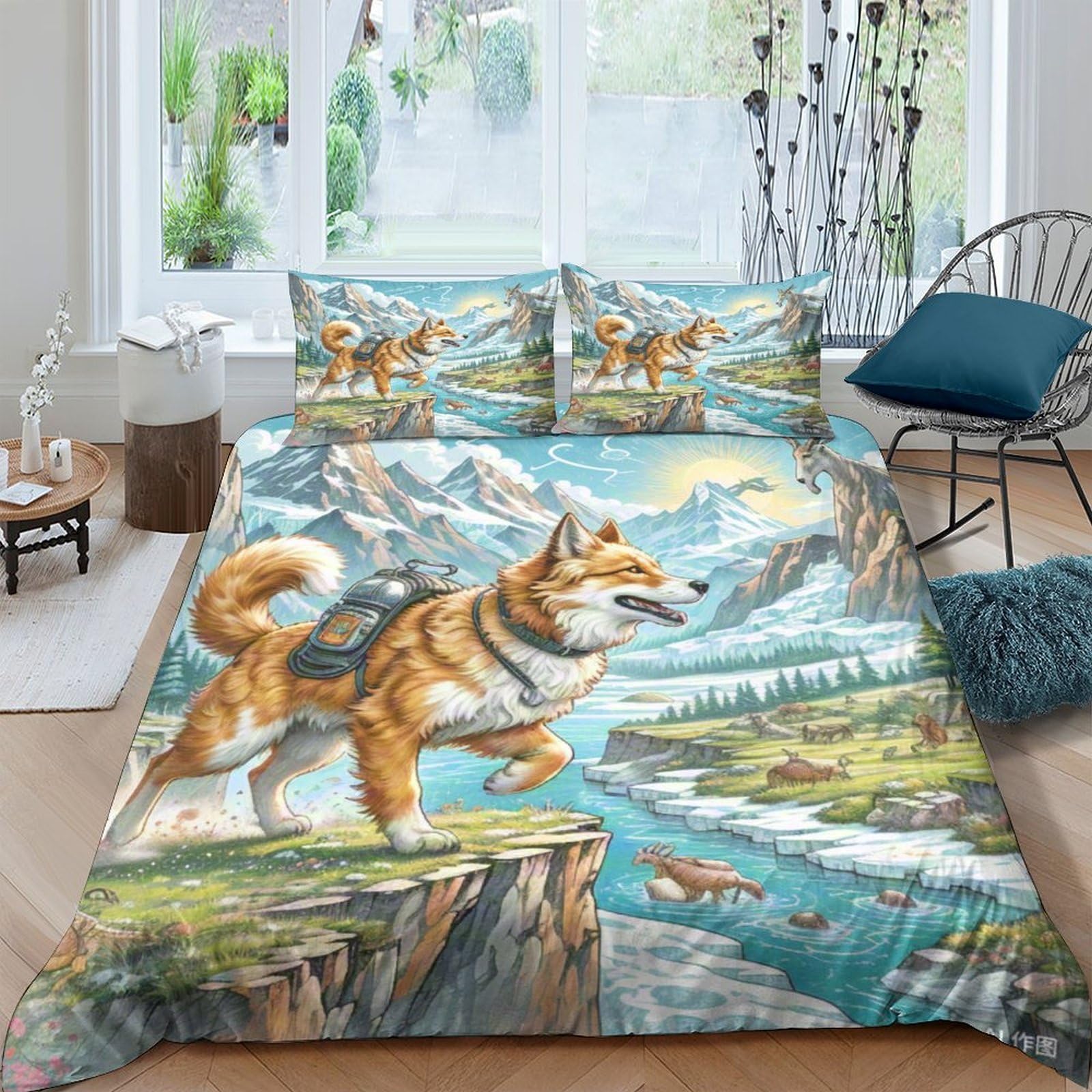 Housse de couette Fox Terrier 3D 220x240cm en microfibre douce avec sa taie d'oreiller pour grand lit