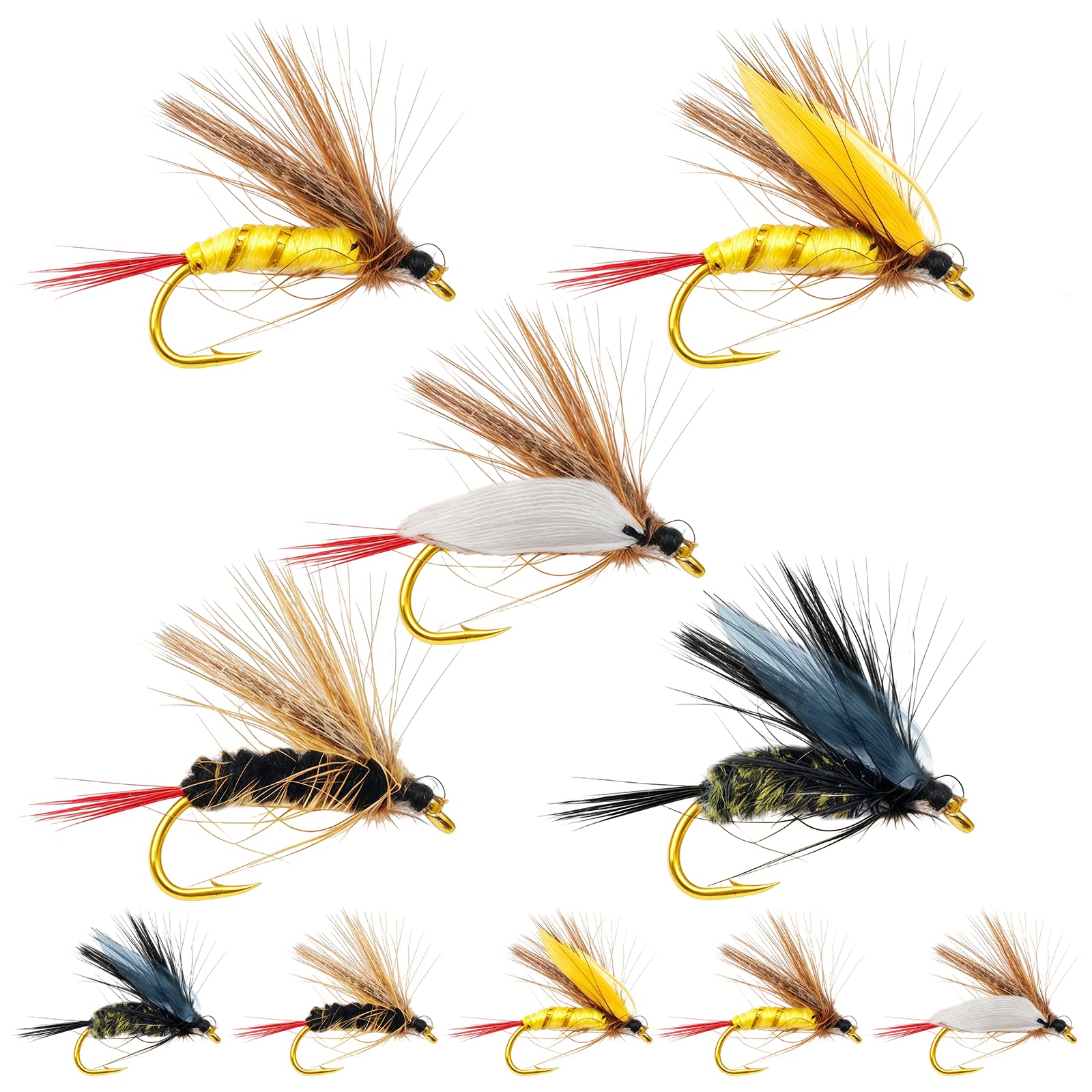 NAUZE 10 PCS Dry Fly Starter Pack Hand-Tied Trout Flies Classic Trout Dry Fly Fishing Flies All Season Wet Fly Assortment for Beginner Friendly Fly Fishing Flies