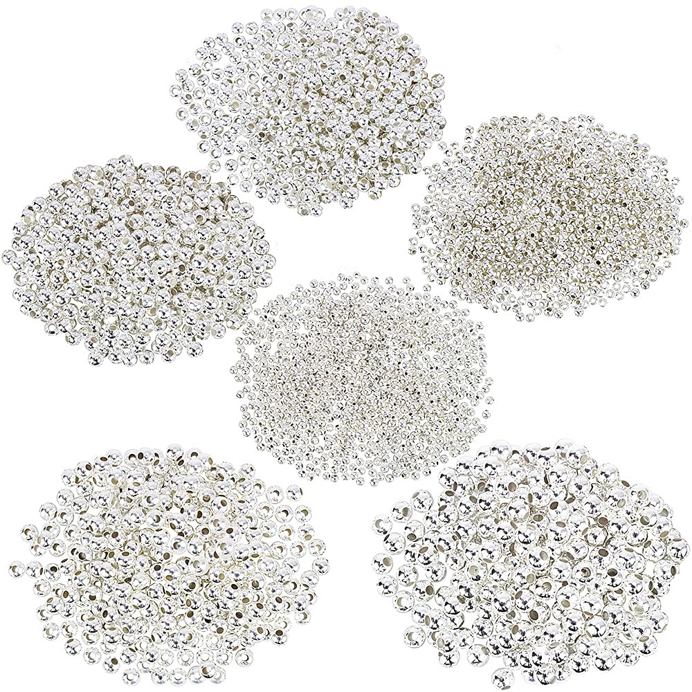 3000 Pcs Silver Plated Smooth Round Metal Beads Spacer Beads Crimp Beads Clamp End Stopper Beads Assorted Size 2-6 mm for Jewelry Making