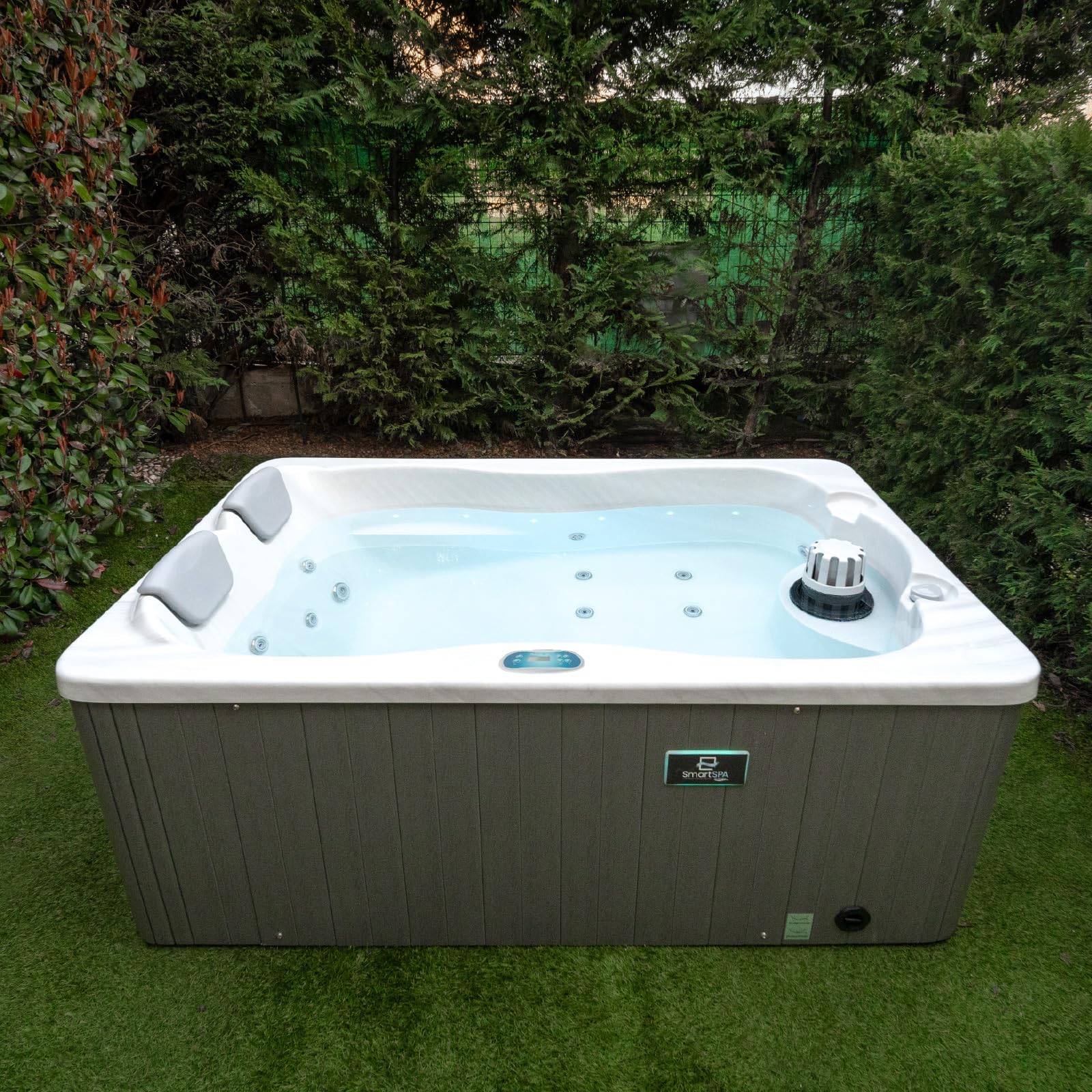 SmartSpa by ArtSpa Vasca Idromassaggio 2 Posti 175x110x72 cm con 11 Getti, Sistema Balboa USA, Spa da Esterno e Interno, Riscaldatore 2KW, LED, Colore Grigio