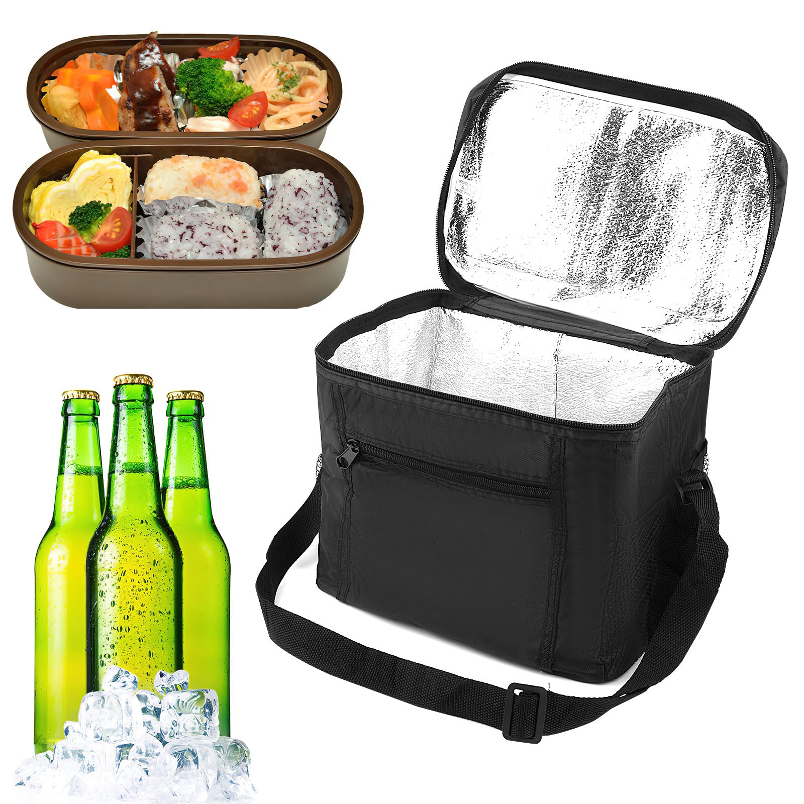 Kühltasche,10L Kühltasche Faltbar,Faltbar Isoliertasche,Picknicktasche,Tragbar Lunchtasche,Wasserdichtes Oxford-Gewebe Thermotasche für Picknic Outdoor Reisen Camping(Schwarz)