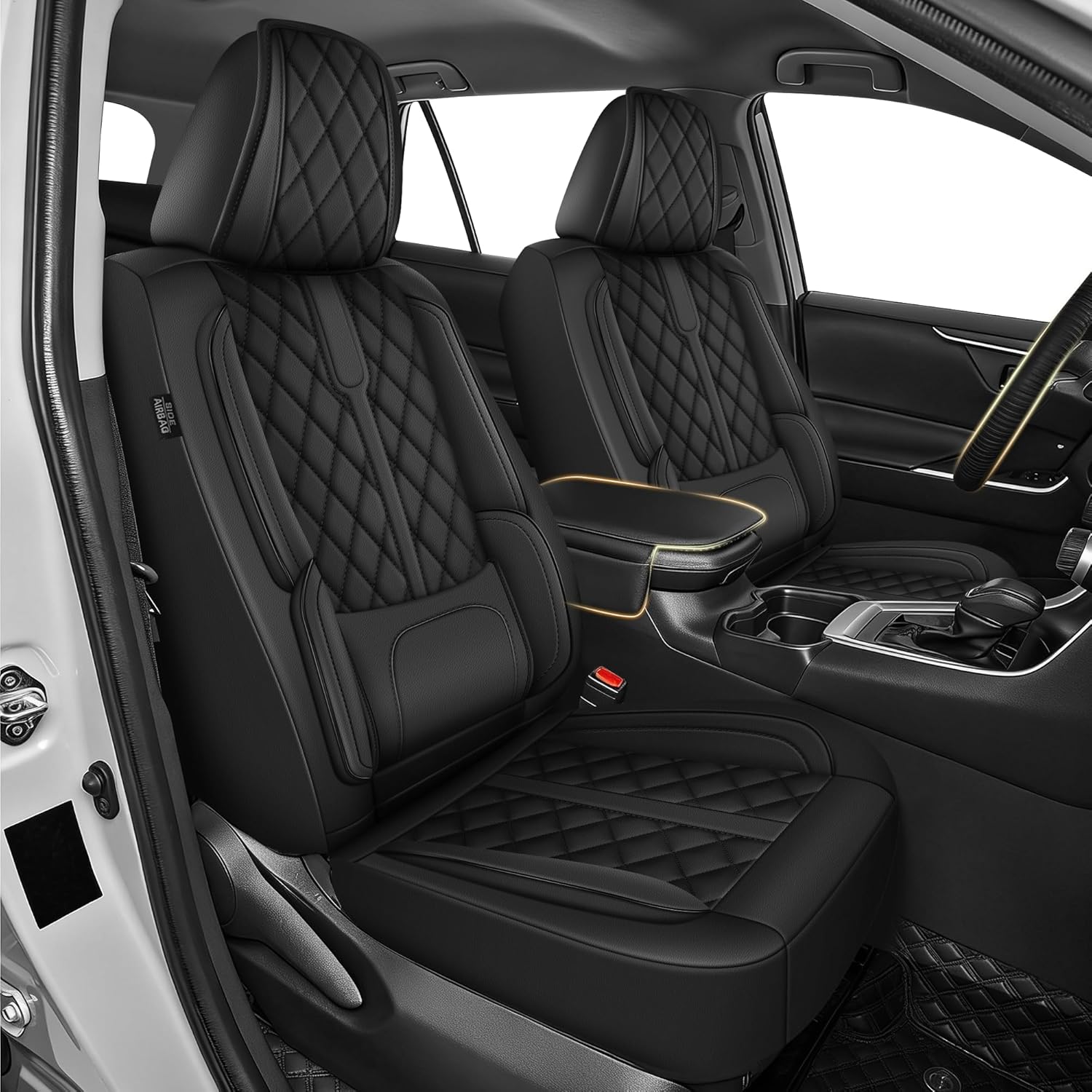 YORKNEIC RAV4 Seat Covers, 1:1 Custom Fit for Toyota RAV4 2 Front Set 2019 2020 2021 2022 2023 2024 2025 LE, XLE, XLE Premium, Limited,Base Faux Leather Seat Covers (Black)