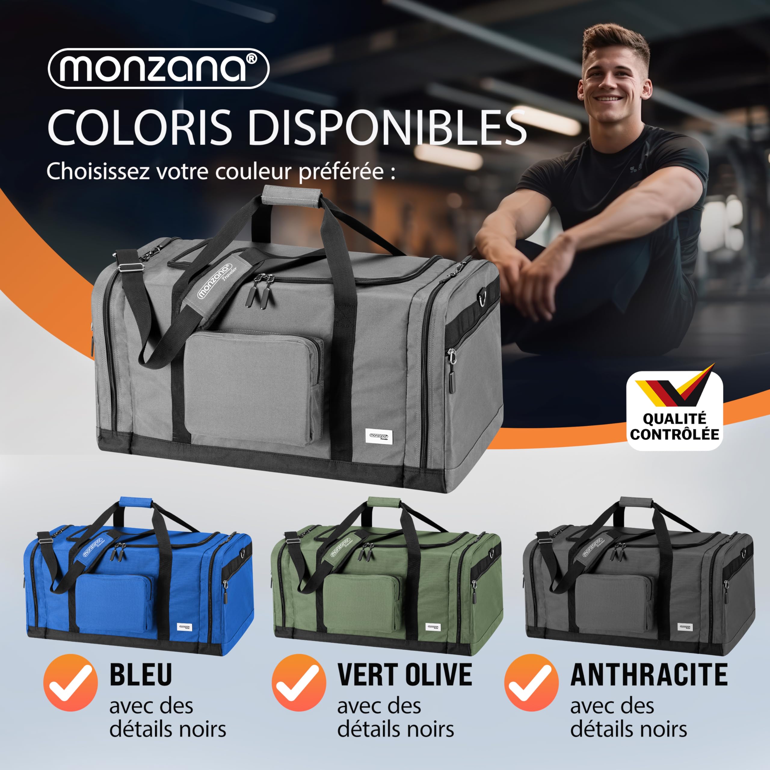 MONZANA® Sac de Voyage Sac de Sport 90L Fitness Football Transport Bandoulière Pad Amovible Réglable Weekender Duffelbag