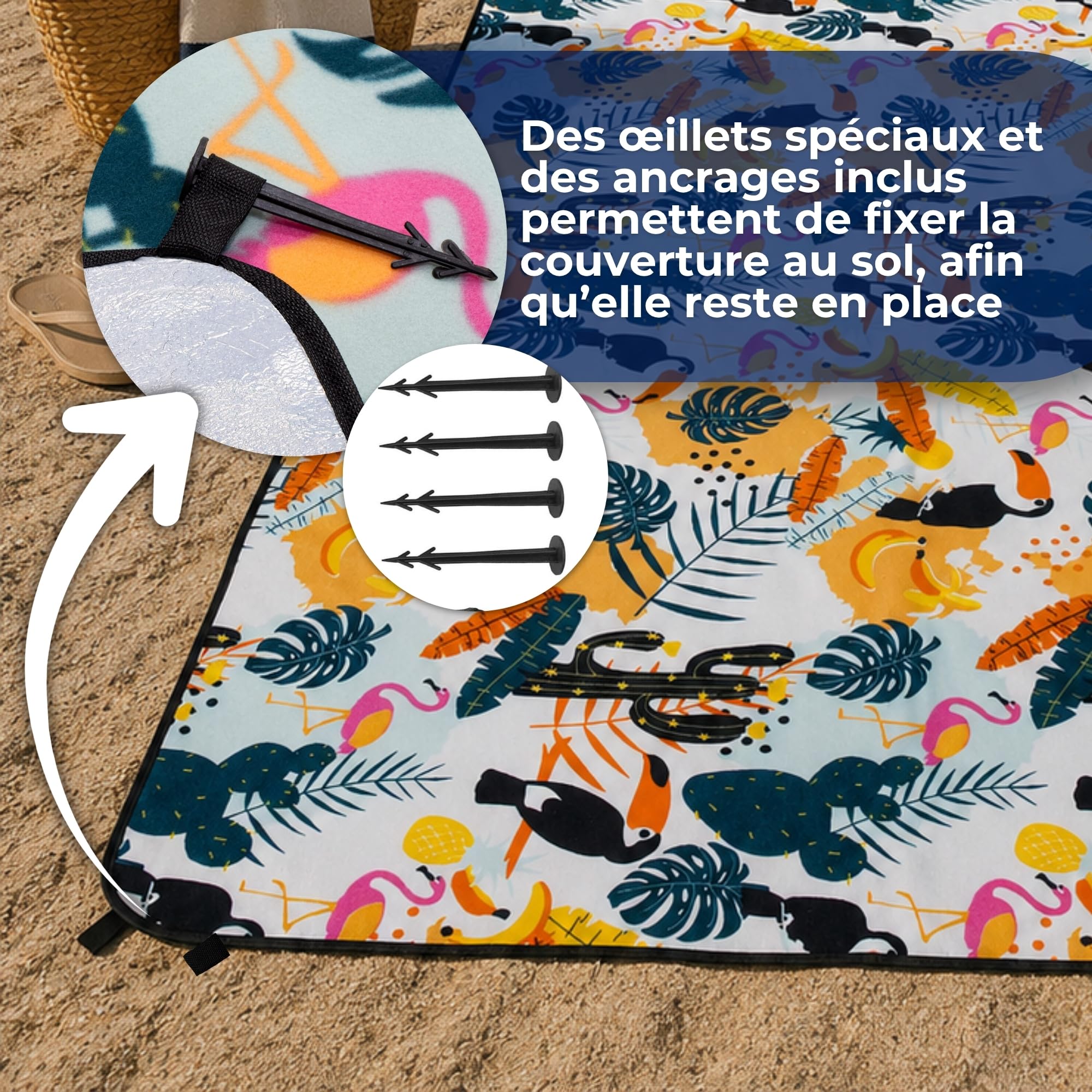 SPRINGOS Nappe de pique-nique 200 x 200 cm Coussin de siège Tapis de siège Couverture de jardin Papier aluminium Ancre au sol