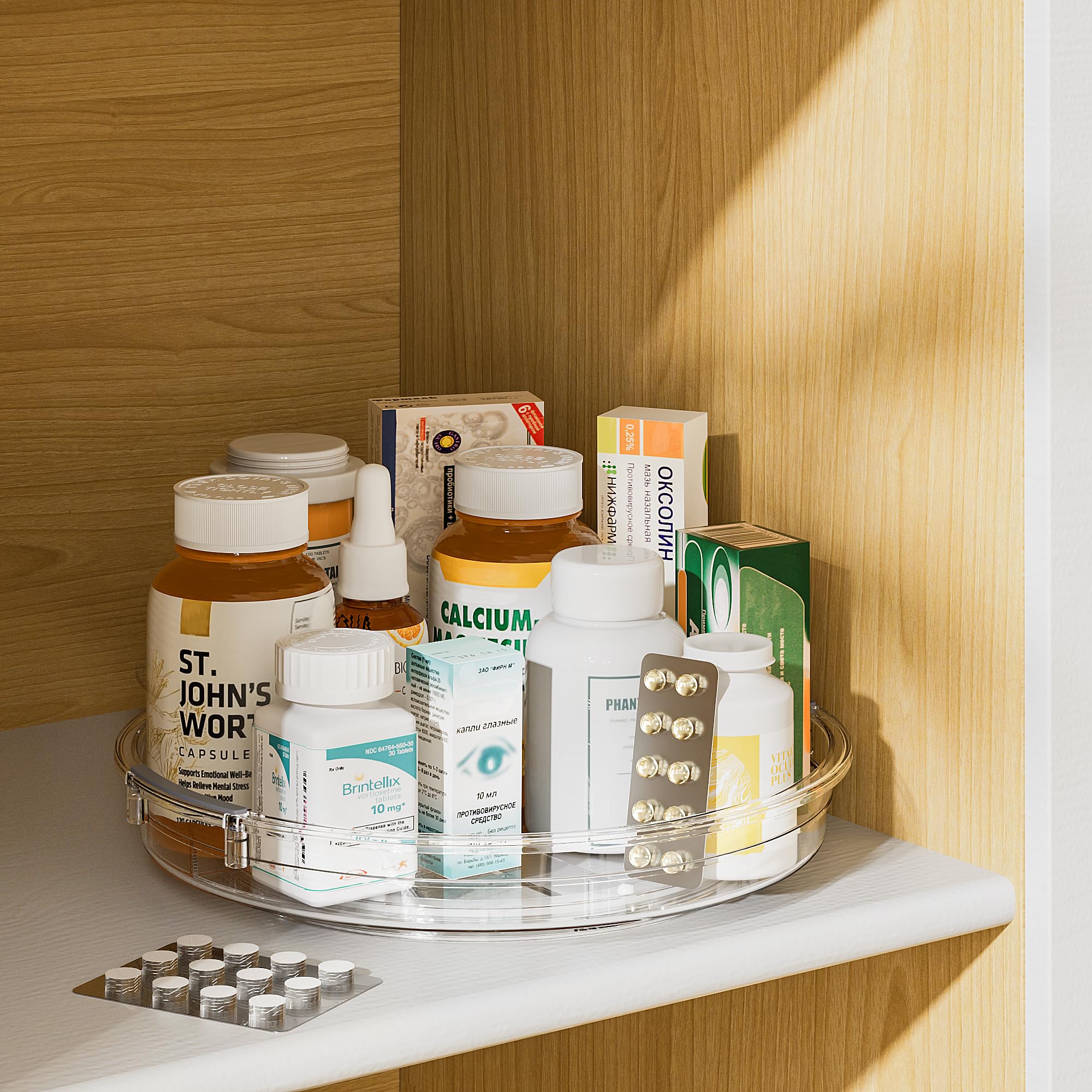 Paquete de 2 organizadores Lazy Susan de 9.25 pulgadas para gabinete, organización giratoria de especias para gabinete, cocina, mesa, encimera, despensa, organizadores de refrigerador y 7