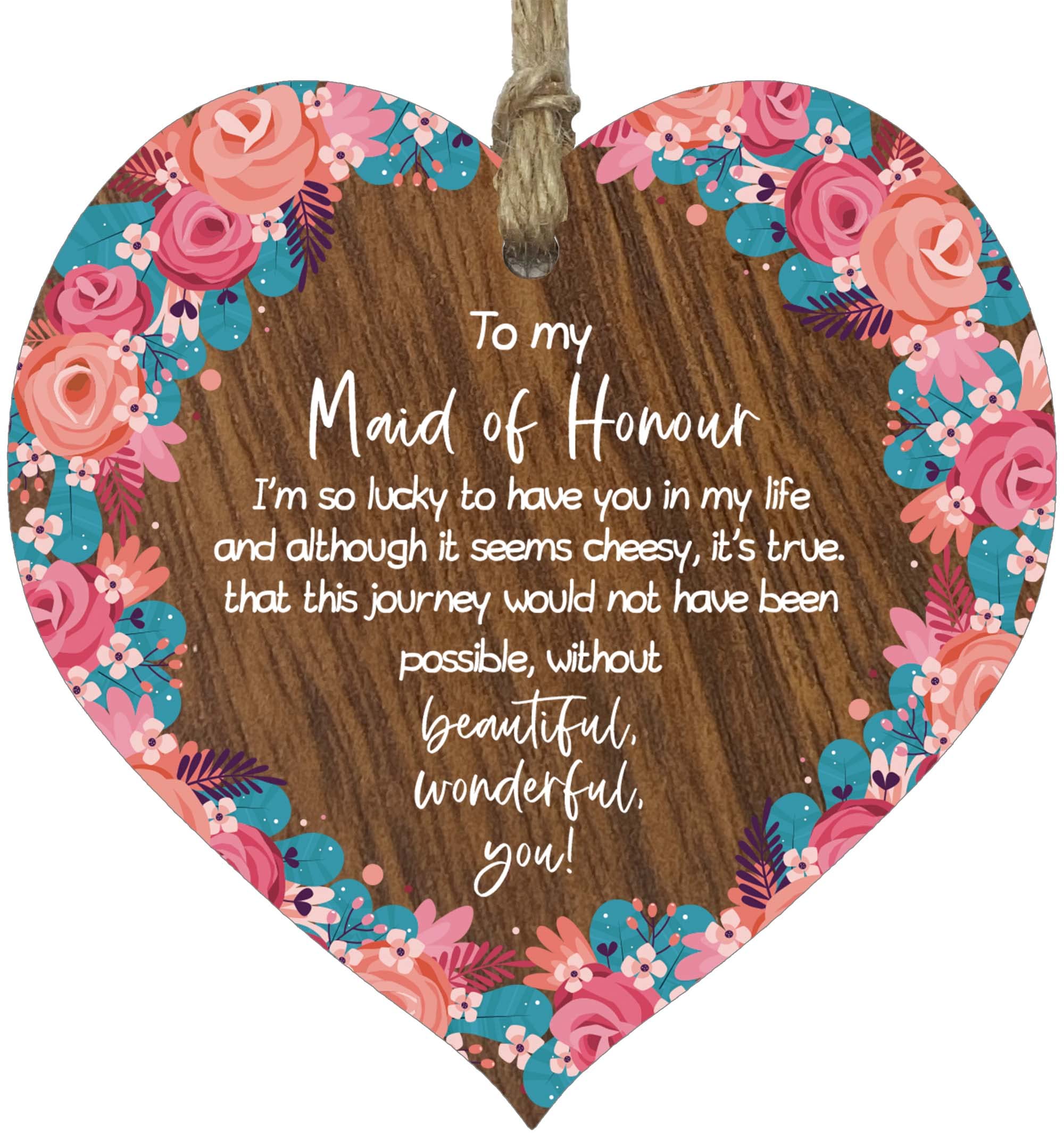 Will You Be My Maid of Honour Proposal Hanging Wooden Heart Signs Plaques - Dark Wood Hearts Sign Bridesmaid Gift for Wedding Keepsake Gifts, Thank You Plaque Bridesmaids, Wedding Keepsakes