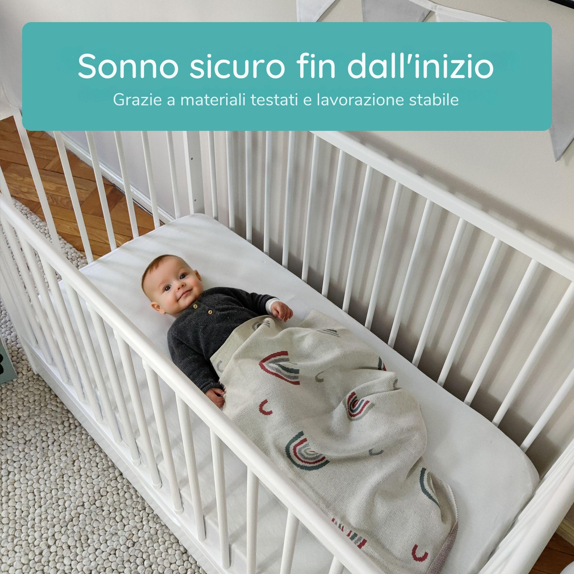 Kids Collective Lettino per neonati 60x120 con sponde Lettino che cresce con il bambino rete a doghe regolabile in altezza con sponde rimovibili & cassetto bianco Legno massello di pino