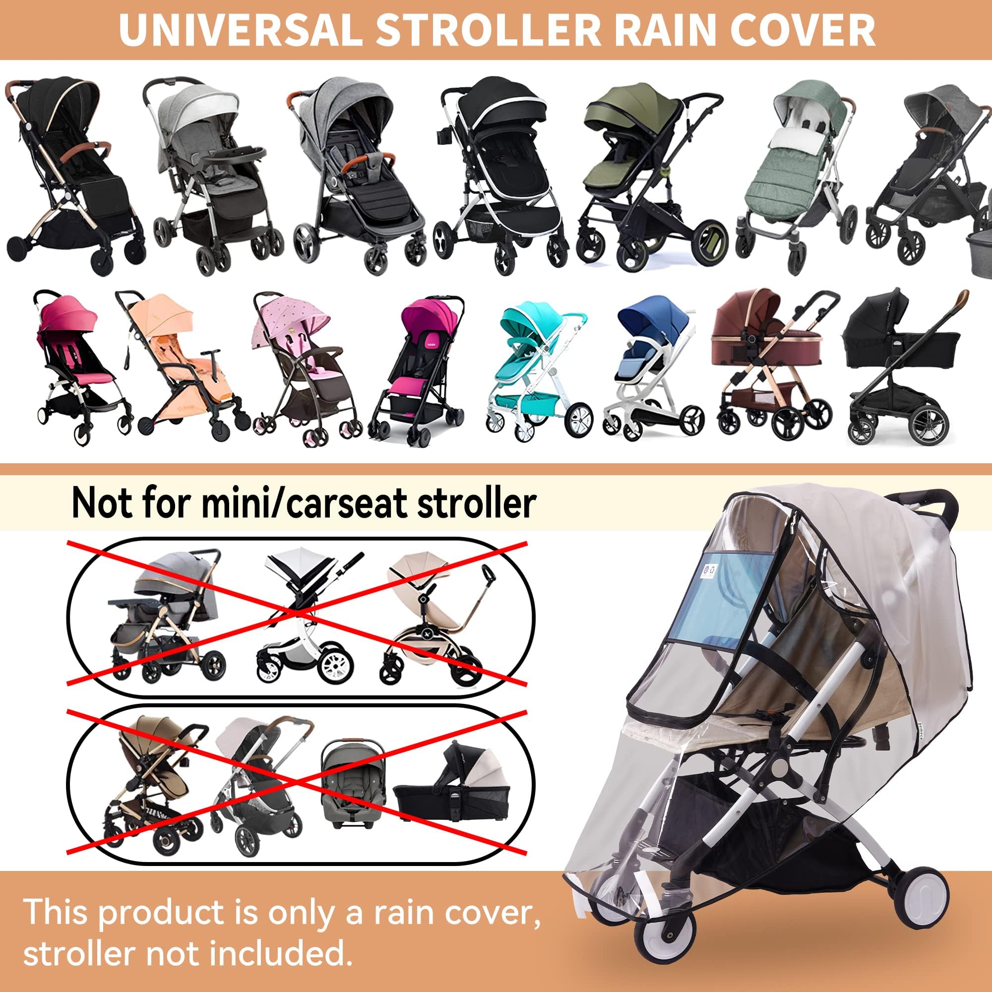 Bemece Cubierta universal para la lluvia para cochecito, protección contra el clima de viaje, resistente al viento y al agua, protege del polvo y la nieve