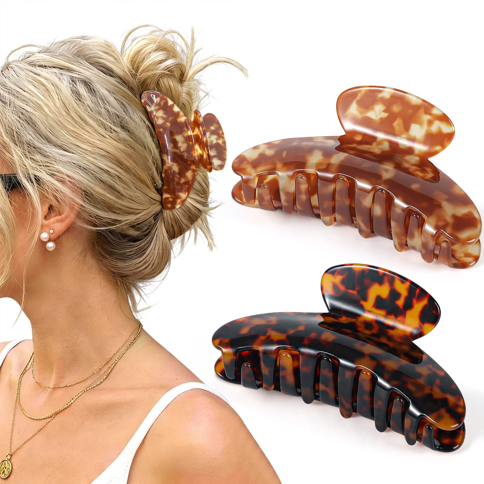 View 1 of 2 Pack Acetate Hair Claw Clips for Thick Thin Hair, 4 Inch Large Hair Clips