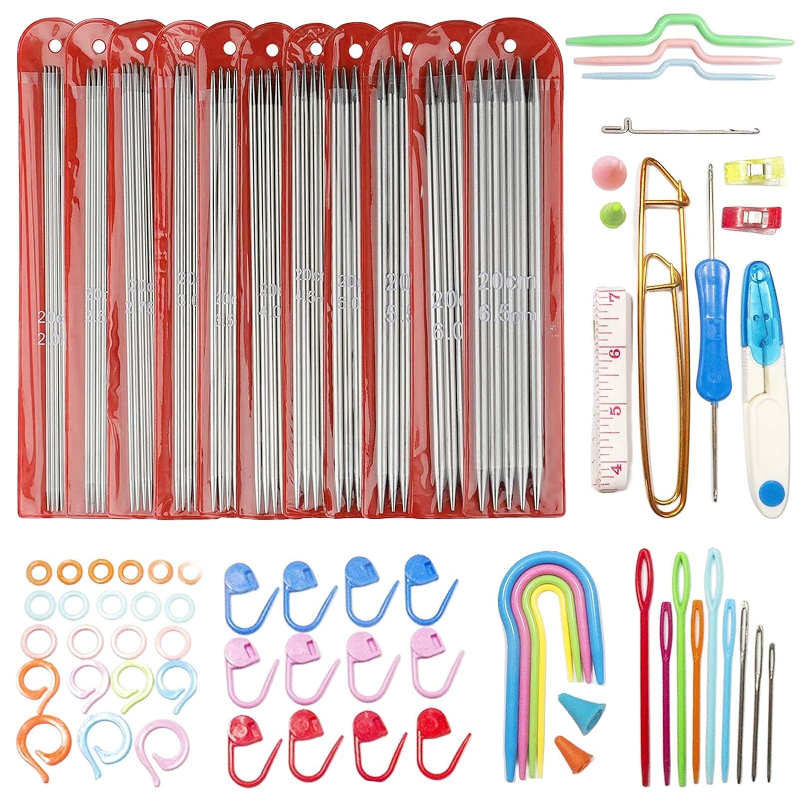 Set Ferri Da Maglia A Doppia Punta - 55 Pezzi In Acciaio Inox, 2.0mm-6.0mm, 20 Cm, Per Calzini E Sciarpe