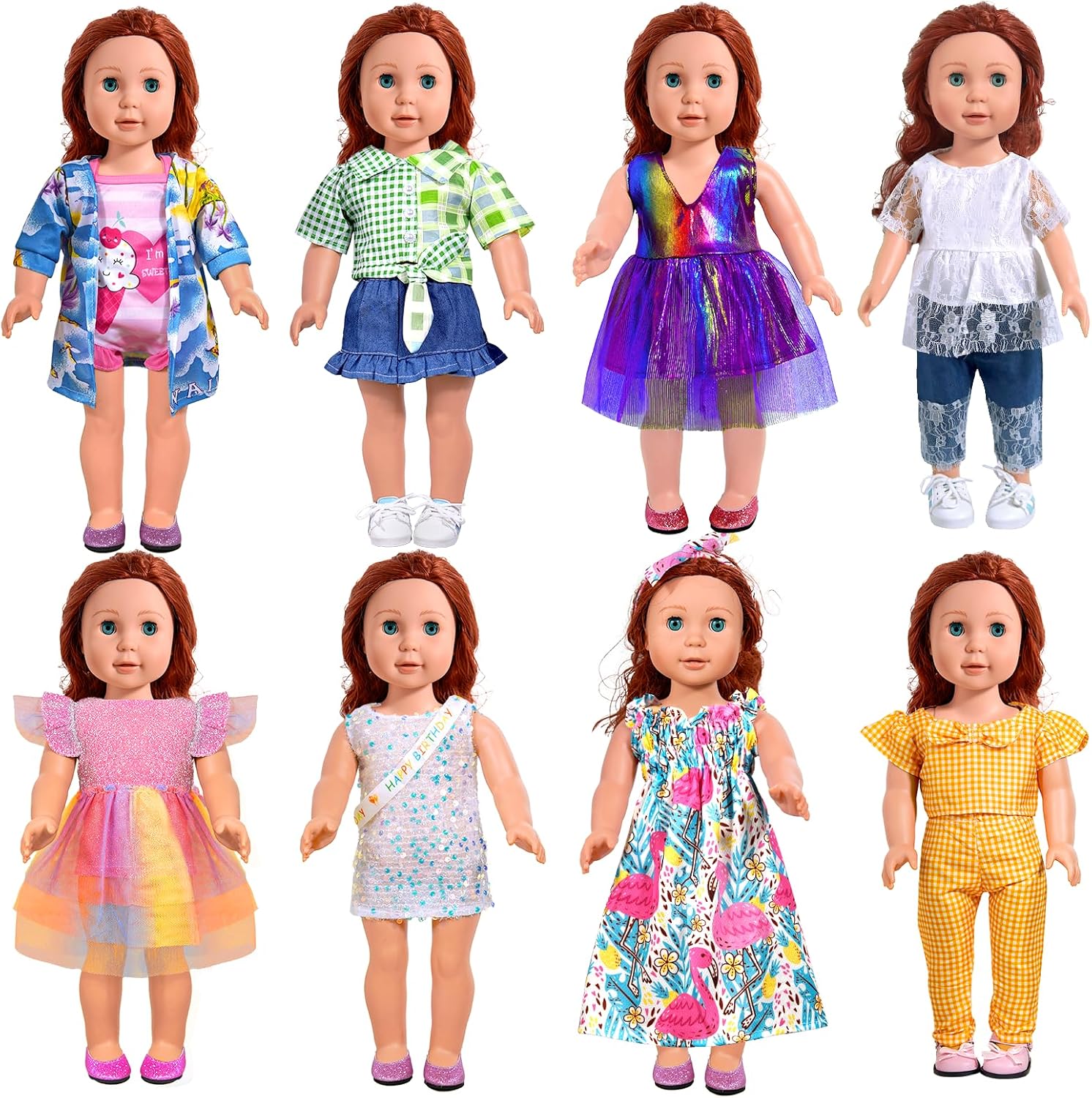 WONDOLL 18-Inch-Doll-Clothes and Accessories - 8 Sets American Doll Clothes Compatible with All 18 inch Dolls Outfits Christmas Birthday Gift for Girls