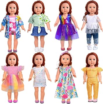 WONDOLL 18-Inch-Doll-Clothes and Accessories - 8 Sets American Doll Clothes Compatible with All 18 inch Dolls Outfits Christmas Birthday Gift for Girls