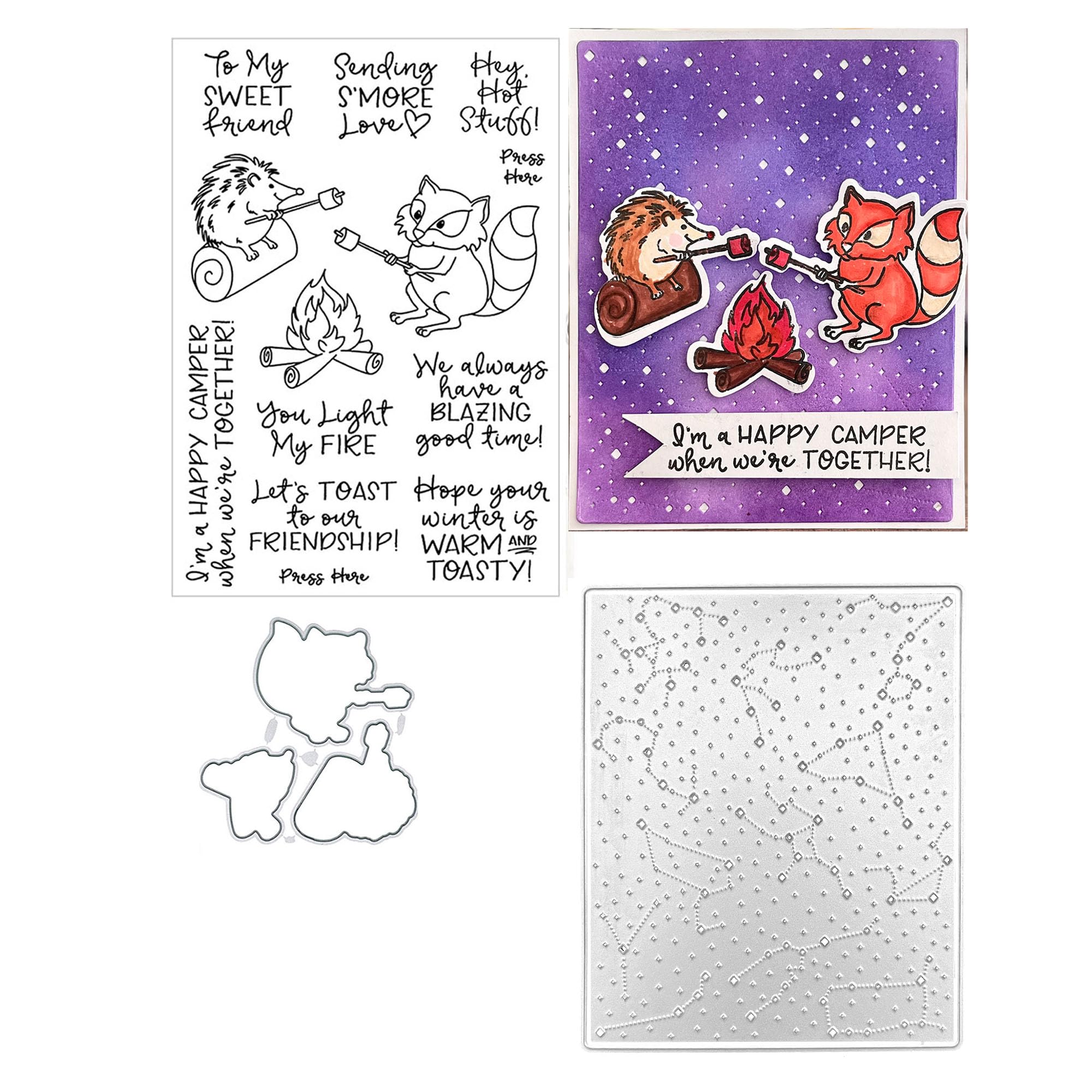 IngkeYou Light My Fire Transparent Stamp with Two Coordinating Cutting Die/Clear Stamp with Star Background Die cuts/for Card Making/DIY Scrapbooking