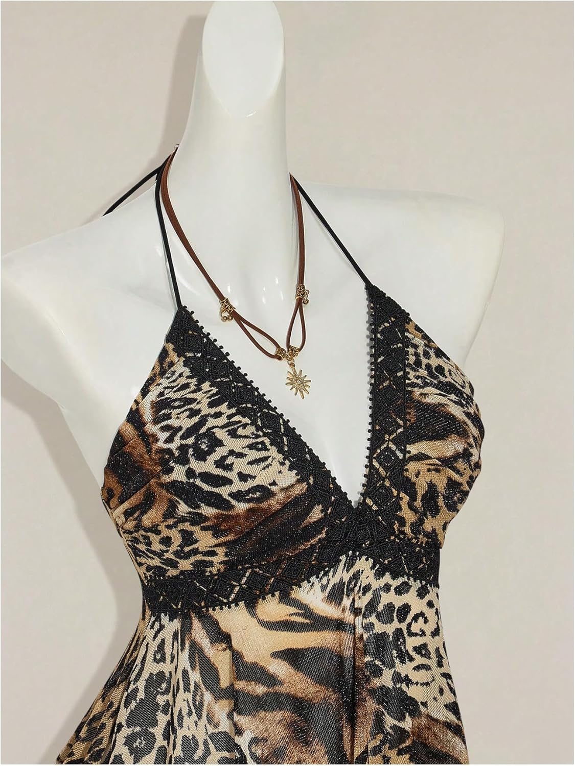 Women's Leopard Halter Top Vintage Cheetah Flowy Tie Backless Asymmetrical Camisole Tops Party Club Going Out Outfits - Image 5