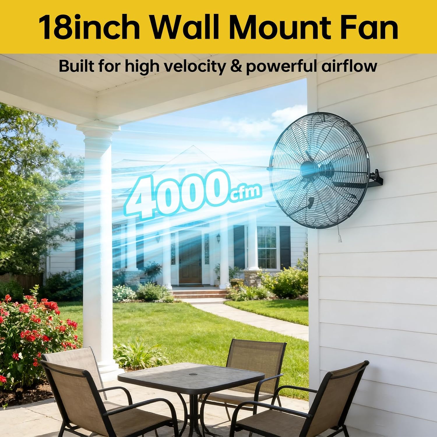 18 Inch Wall Mount Fan - High Velocity Fan, 3 Adjustable Speeds & 270° Tilting, Industrial Fan for Bedroom, Patio, Warehouse, Metal Fan for Optimal Ventilation Cooling, Durable Wall Fans.