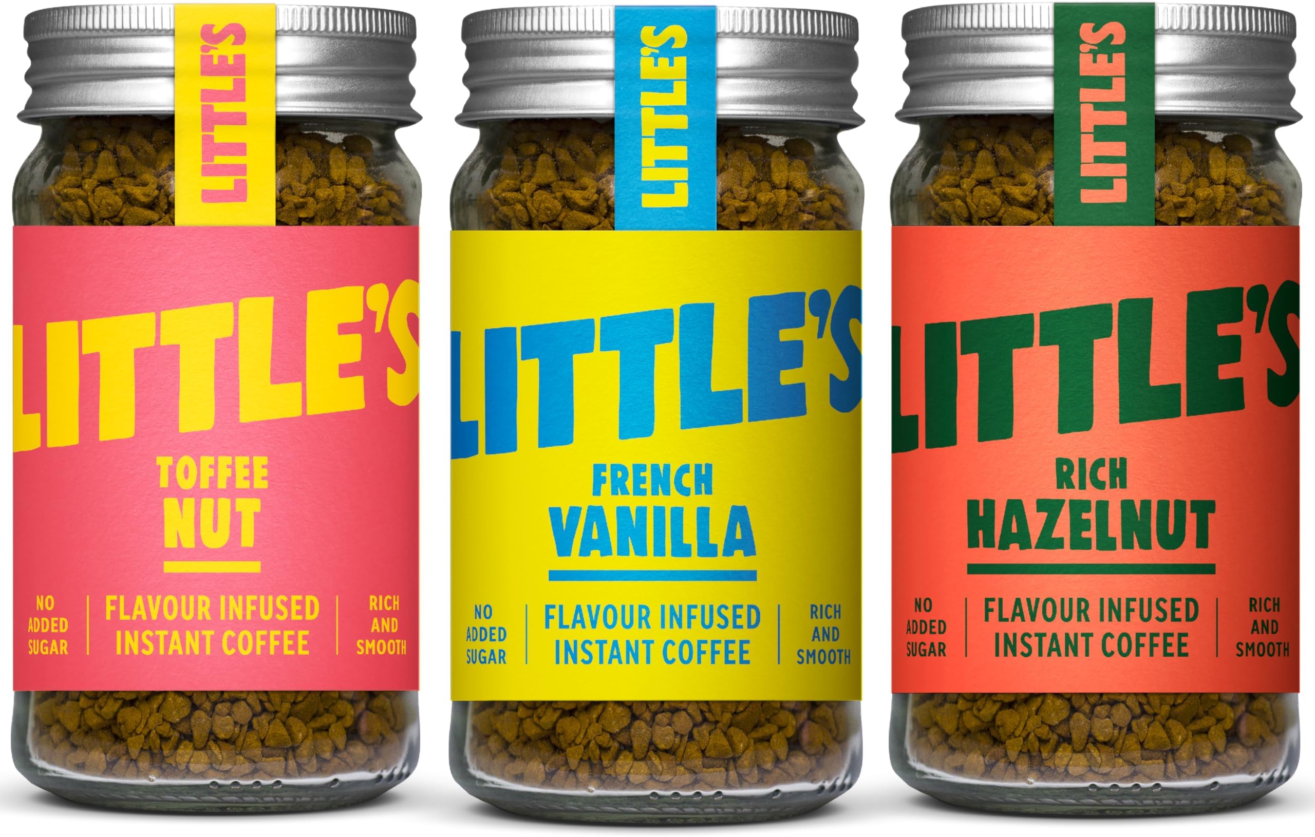 Little's Flavoured Instant Coffee Dragons Den Bundle, 3 Pack (50g x 3) - Flavours: Vanilla, Rich Hazelnut, Toffee Nut - Vegan Friendly, Low Calories, No Added Sugar