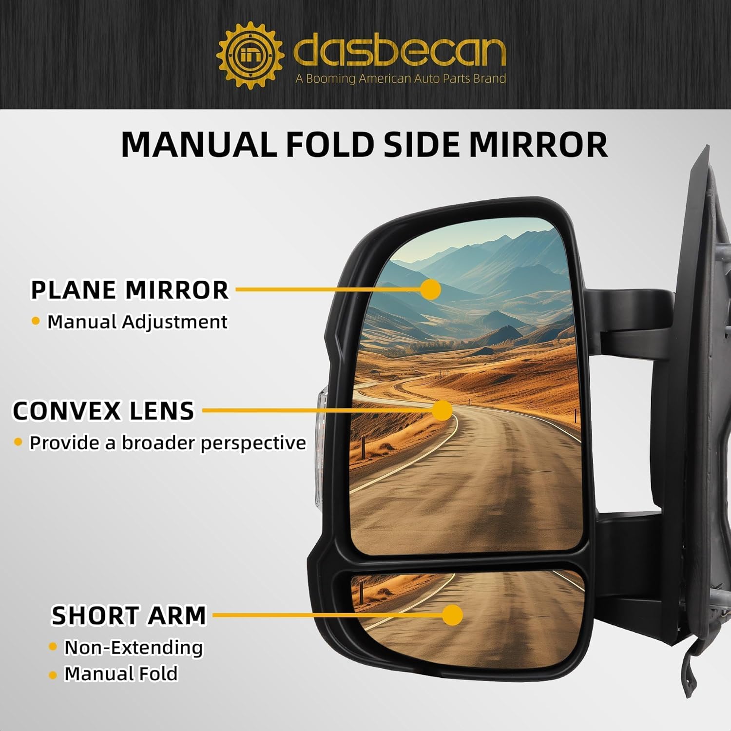 Dasbecan Left Driver Side Mirror Compatible with Ram Promaster 1500 2500 3500 2014-2022 Non-Heated Glass Manual Fold Turn Signal w/Temp Sensor Black Cargo Van Replaces#CH1320417 5VE99JXWAF 2+2Pins