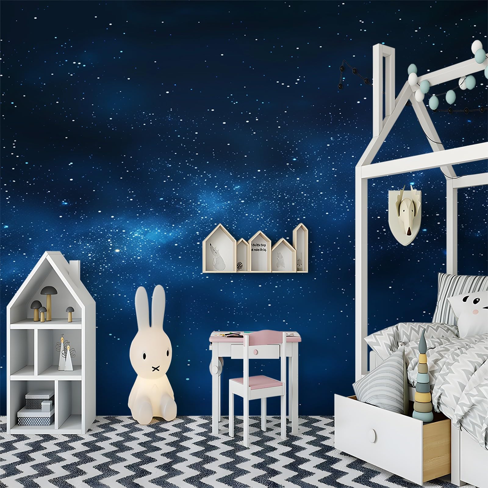 Fototapete 3D Effekt Sternenhimmel Dunkelblau 400x280 cm Vliestapete Wohnzimmer Schlafzimmer Vlies Tapete Art Wandtapete UV-Beständig Wanddekoration Tapete