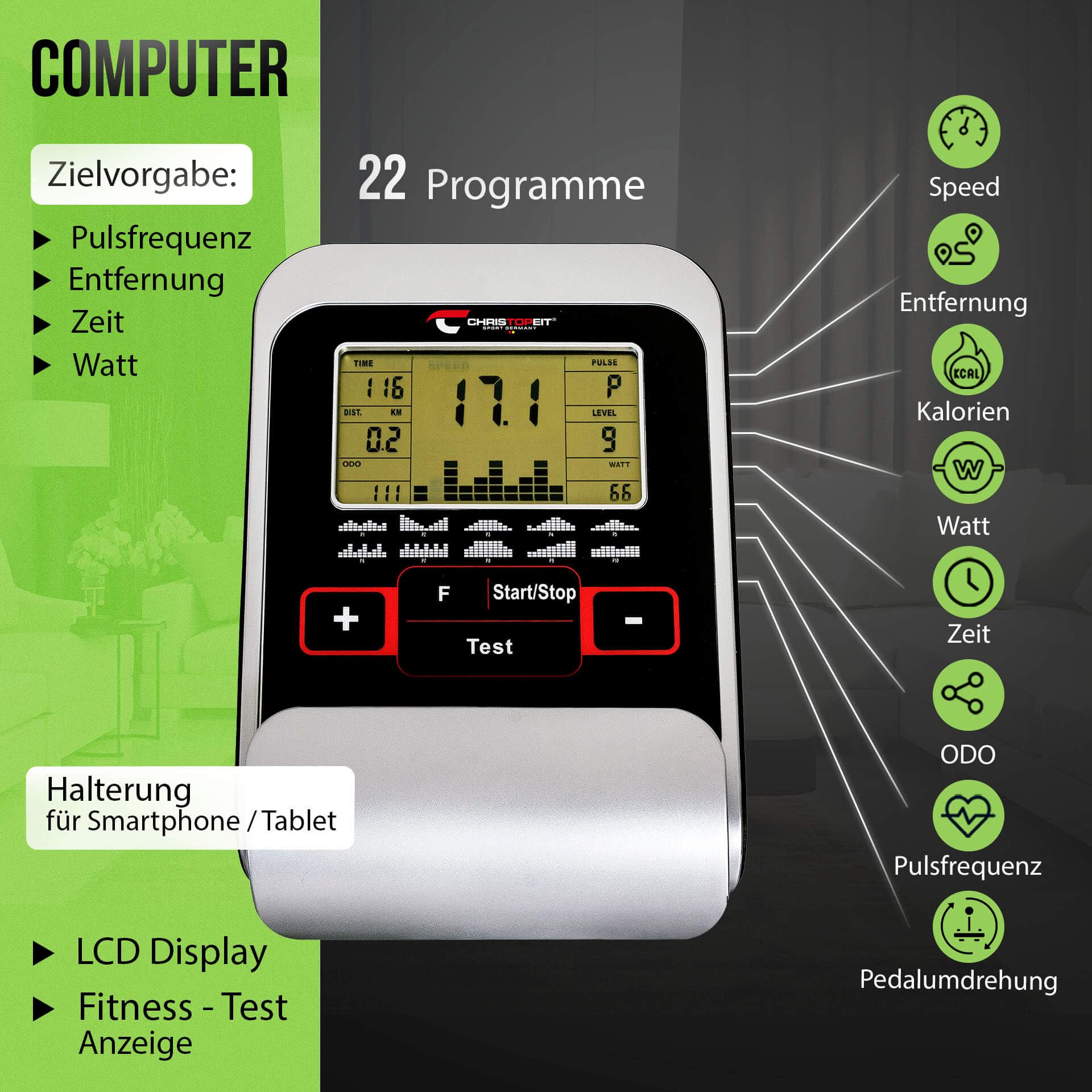 Rower treningowy Christopeit Sport BT 4-24-stopniowy, do 120 kg masy ciała, hamulec magnetyczny 7 kg, wyświetlacz LCD