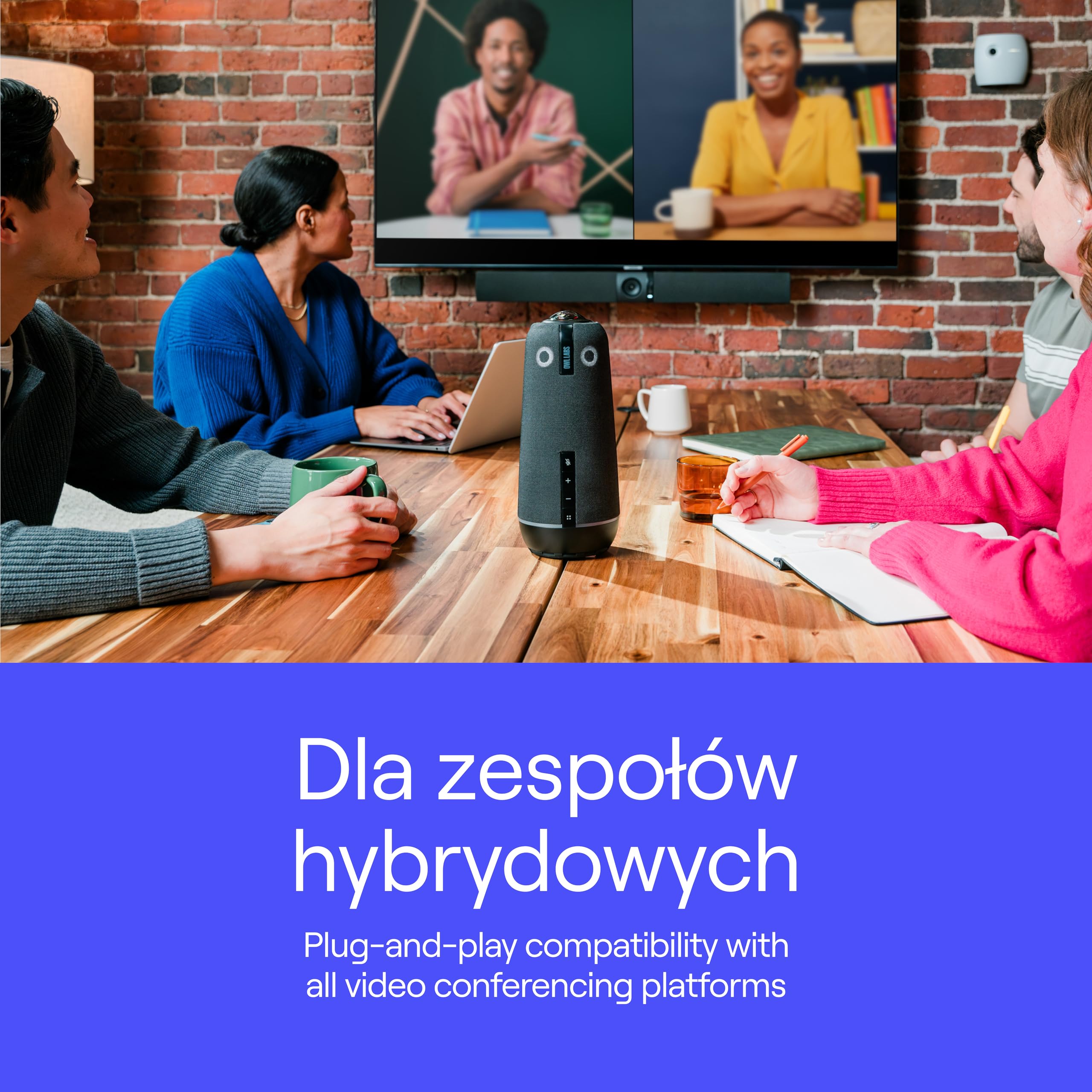 Owl Labs Meeting Owl 4+ 360° 4K Inteligentna Kamera do Wideokonferencji z Mikrofonem i Głośnikiem (Auto-fokus mówcy, Inteligentne przybliżanie, Redukcja szumów, Certyfikowana Microsoft Teams)