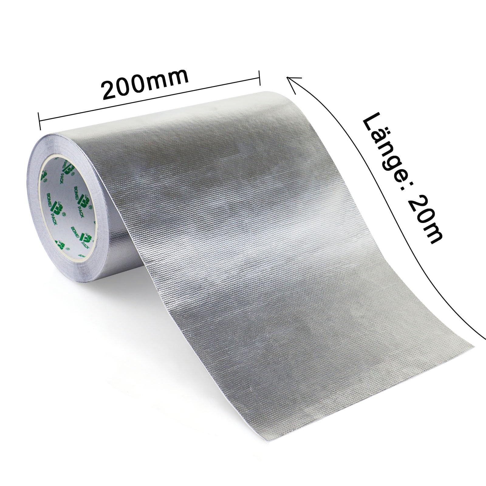 BOMEI PACK Cinta de aluminio reforzada, 200 mm x 20 m, resistente al calor, impermeable, para reparar superficies metálicas, sellar, reparar y aislar