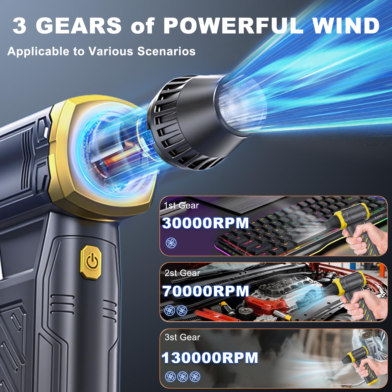 200W Compressed Air Duster 130000RPM Tiny Electric Duster, Stepless - View #10
