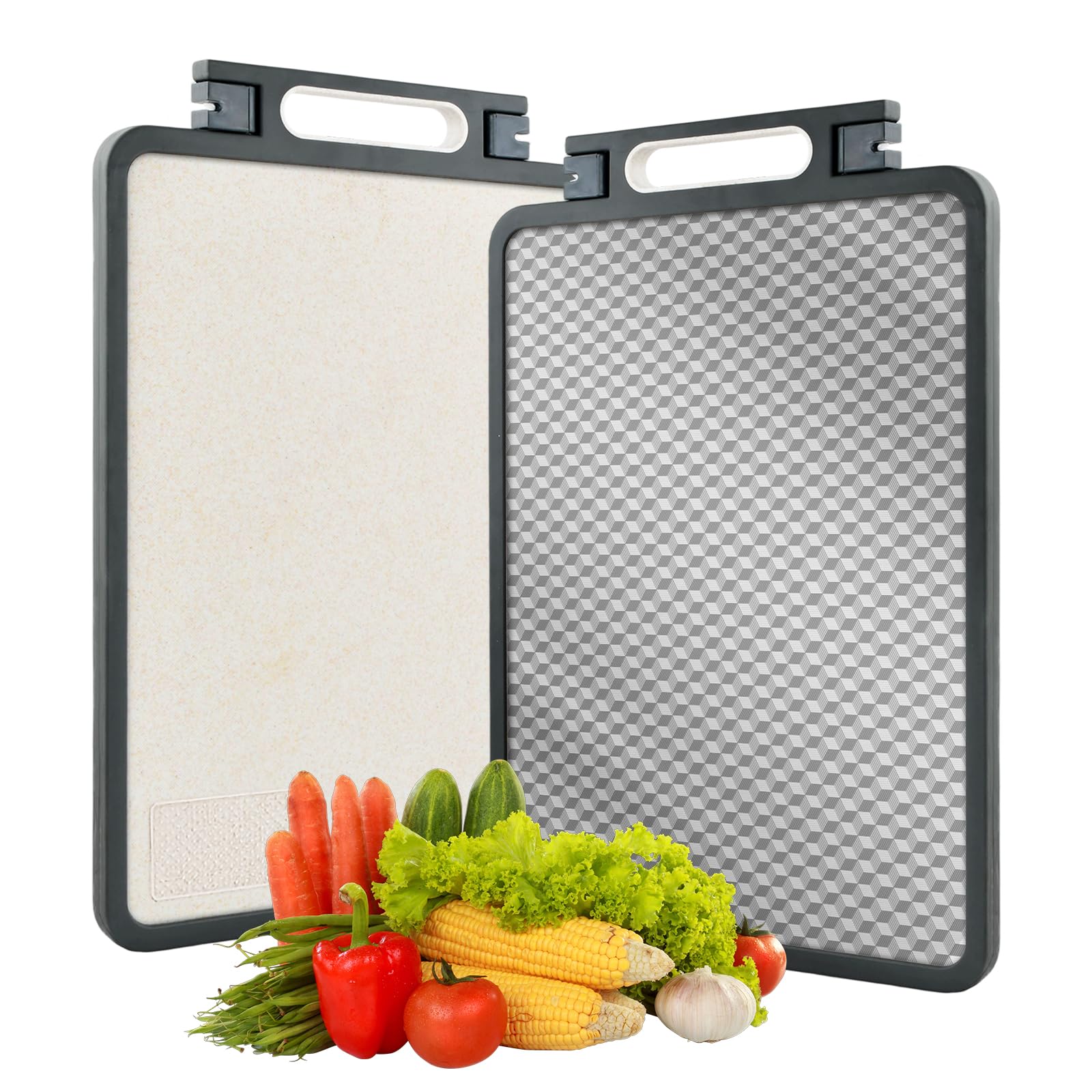2 in 1 Tagliere Acciaio Inox Bifacciale, Tagliere da Cucina Professionale, Tagliere per la Cucina, Tagliere in Acciaio Inox Alimentare per Carne/Frutta/Verdura - 45 x 31 cm (B)