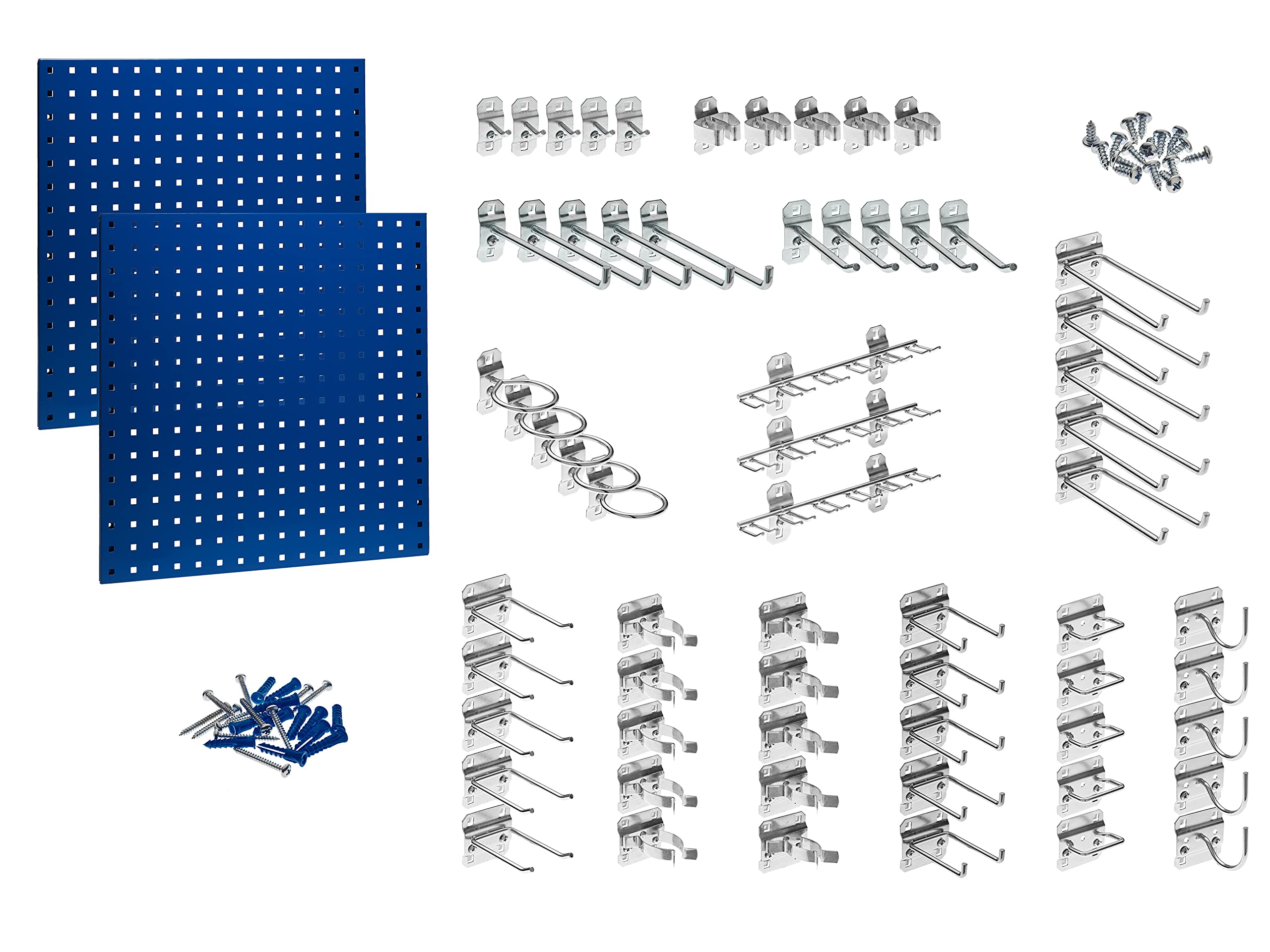 Triton Products LB1-BKit LocBoard Kit Blue (2) W x 24 in. H x 9/16 in. D Epoxy, 18 Gauge Steel Square Hole Pegboards with 46 pc LocHook Assortment, 24 x 24 x 9/16"