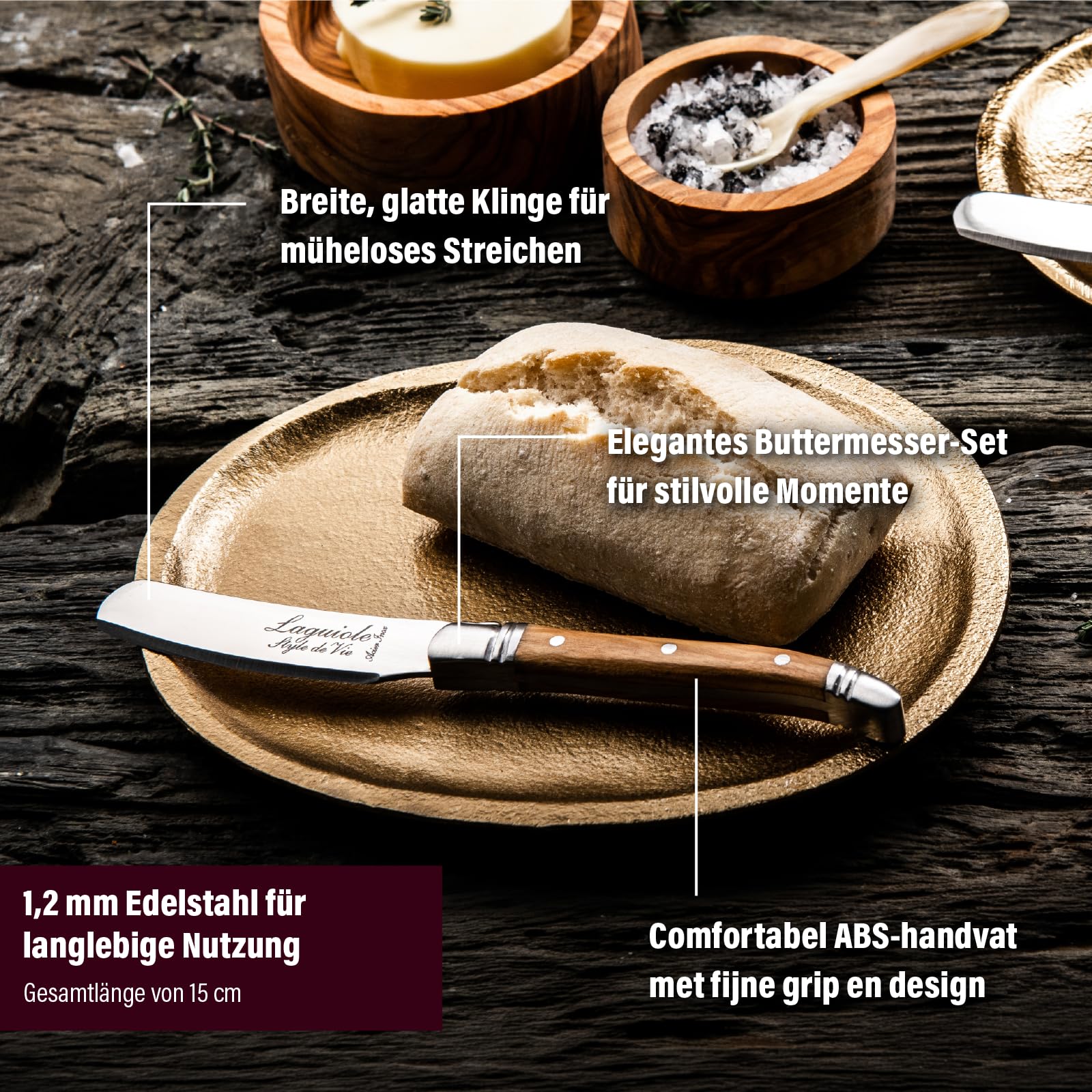 Laguiole Style de Vie Buttermesser Luxury Line, 4-teilig, Olivenholz