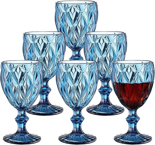 Juego de 6 copas de vino vintage, copas de agua de vidrio de colores de 8 onzas, copas de vidrio de cristal de cristal, aptas para lavavajillas,