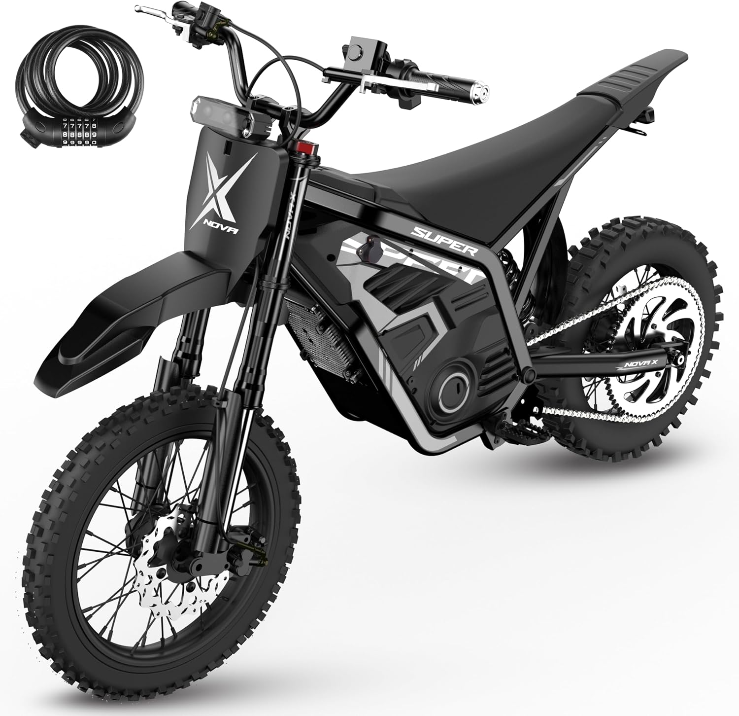 ESKUTE NOVA X Electric Dirt Bike, 35-46 MPH 4000W Motor with 2849 Certified 48V 22.8Ah Battery, Full Suspension Hydraulic Brakes, Mountain Off-Road for Teens Adults Black with Lock