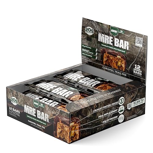 REDCON1 x Mossy Oak MRE Protein Bar, Caramel Trail Mix - 0.71 oz de proteína alimentaria integral + aceite MCT, fácil de digerible, macro