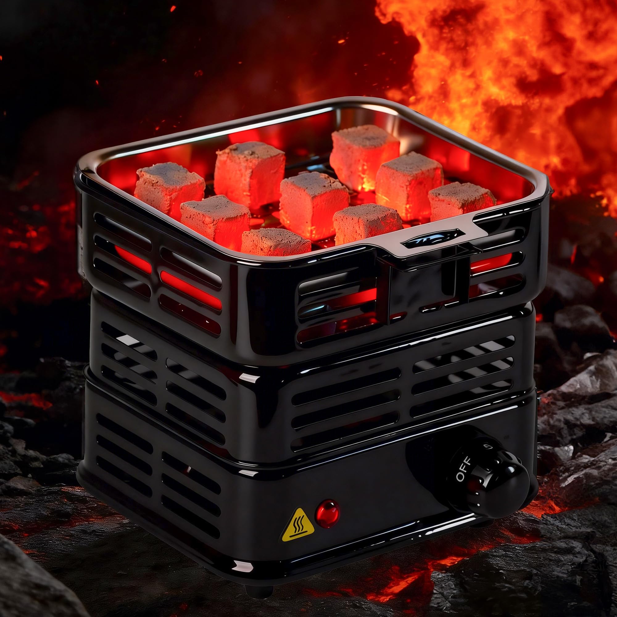 SERdeerCH 多目的ターボ石炭バーナー、電気チャコールバーナー 1000W ハイパワーキューブコイルバーナー ステンレス取り外し可能なトング付き (ブラック)