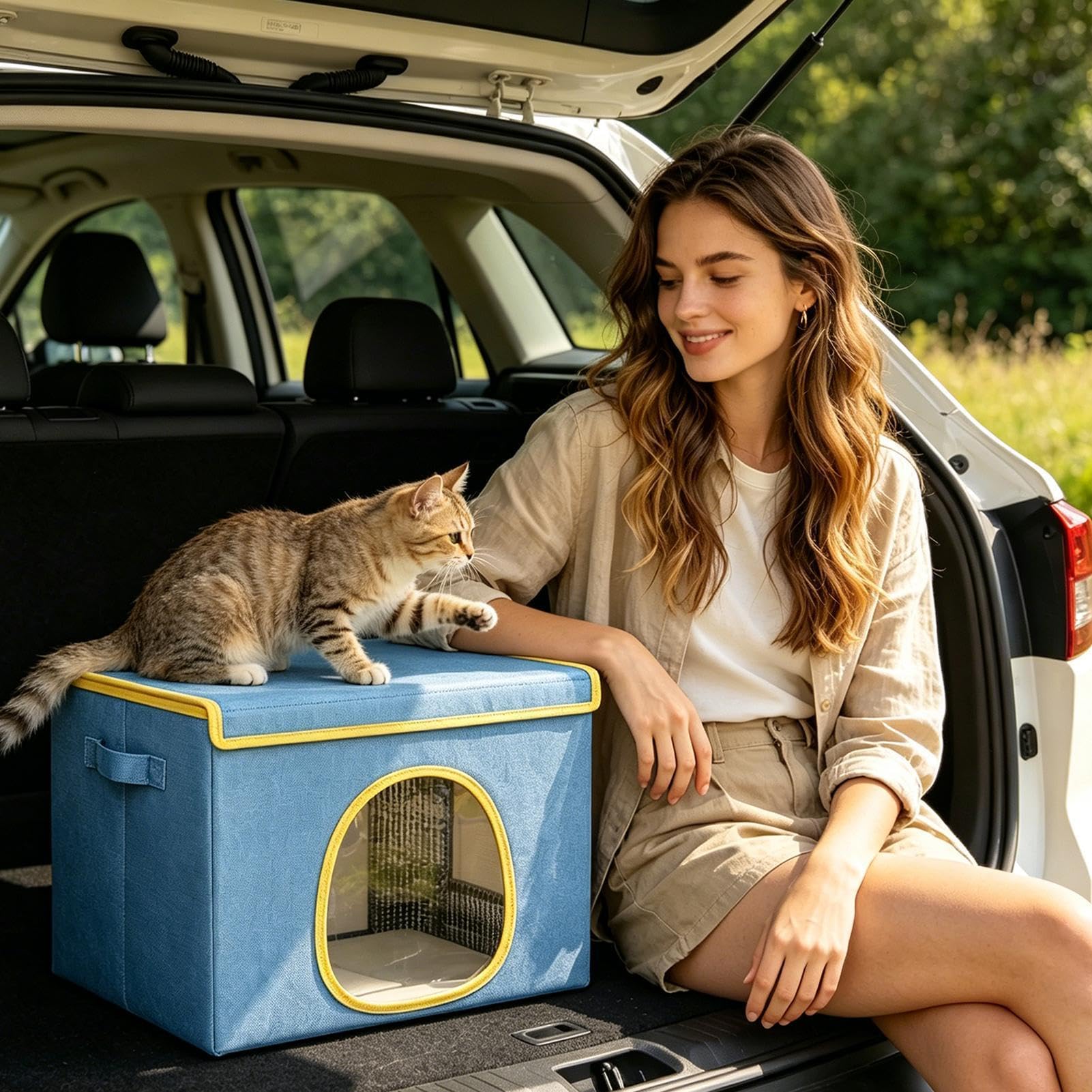 Faltbares Kühlhaus für Katzen & Hunde – mit 6 wiederaufladbaren Kühlpads, Kühlhaus,atmungsaktives und wetterfestes Design, perfekt für Schlafzimmer, Balkon, Garten