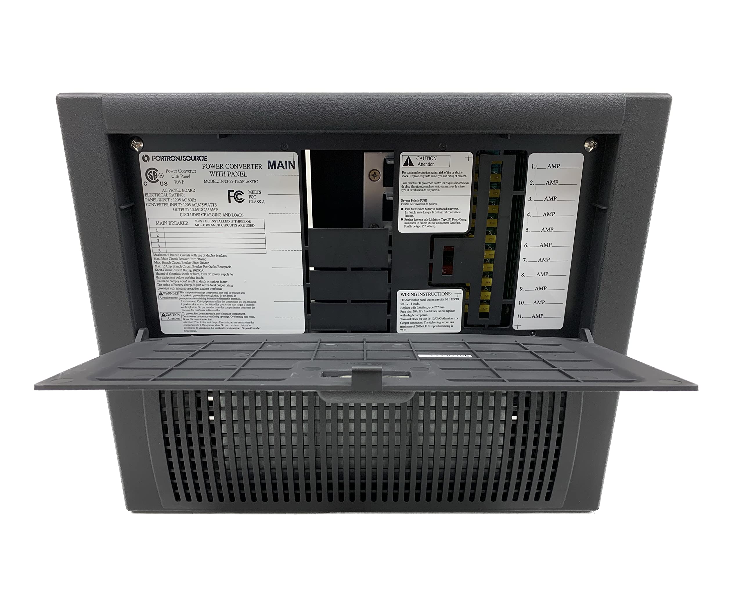 Fortron Source RV Power Supply 55Amp with Plastic Enclosure Recreational Vehicle SRV TPN3-55-12C Series Power Center AC-DC Converts 120VAC to 13.75VDC