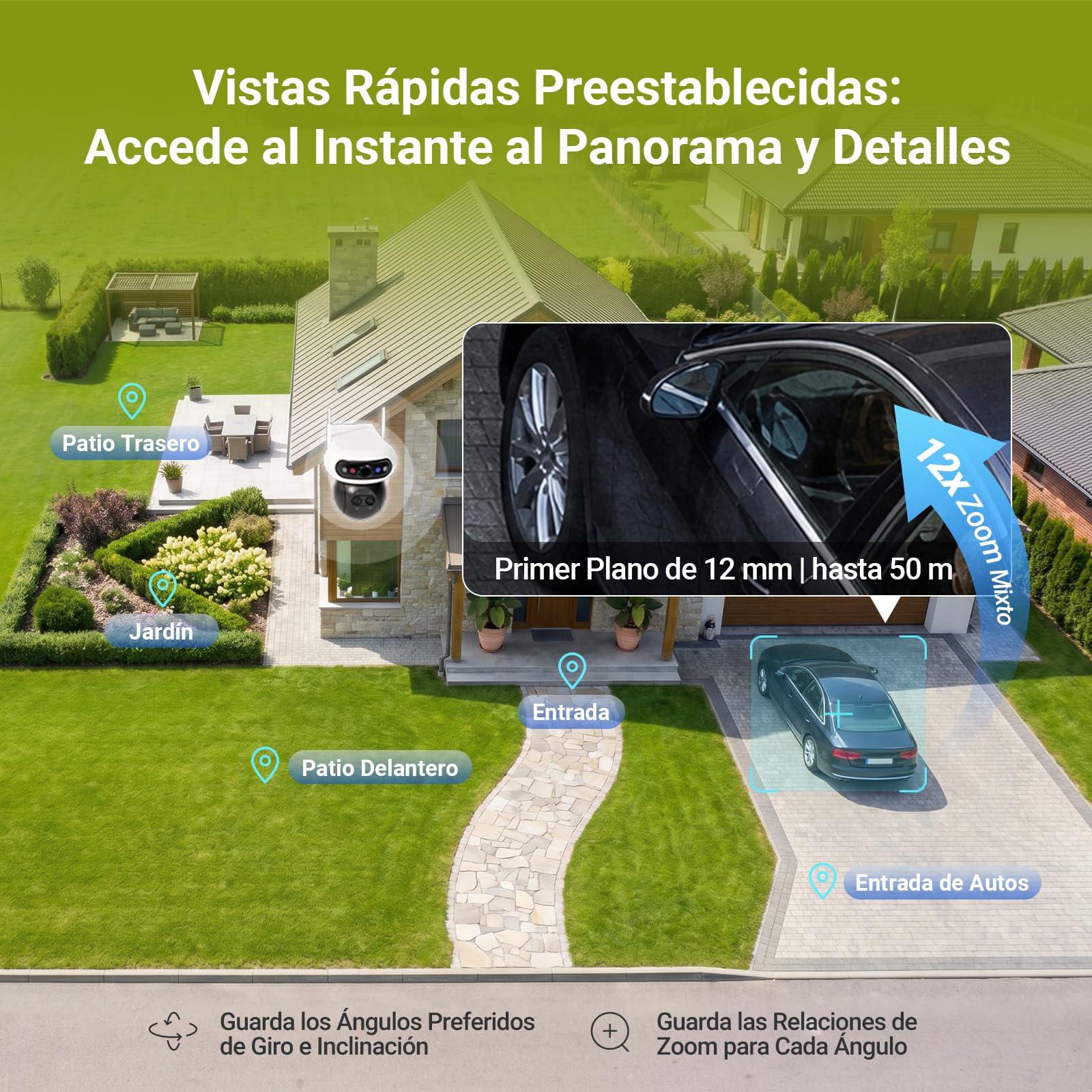 EZVIZ C90f Triple Cámara Vigilancia Exterior WiFi 6, 3K Cámara Triple Lente 360° con Zoom Mixto 12x, Motor Triple, Detección de Humanos/Vehículos IA, Reconocimiento Facial, Visión Nocturna en Color