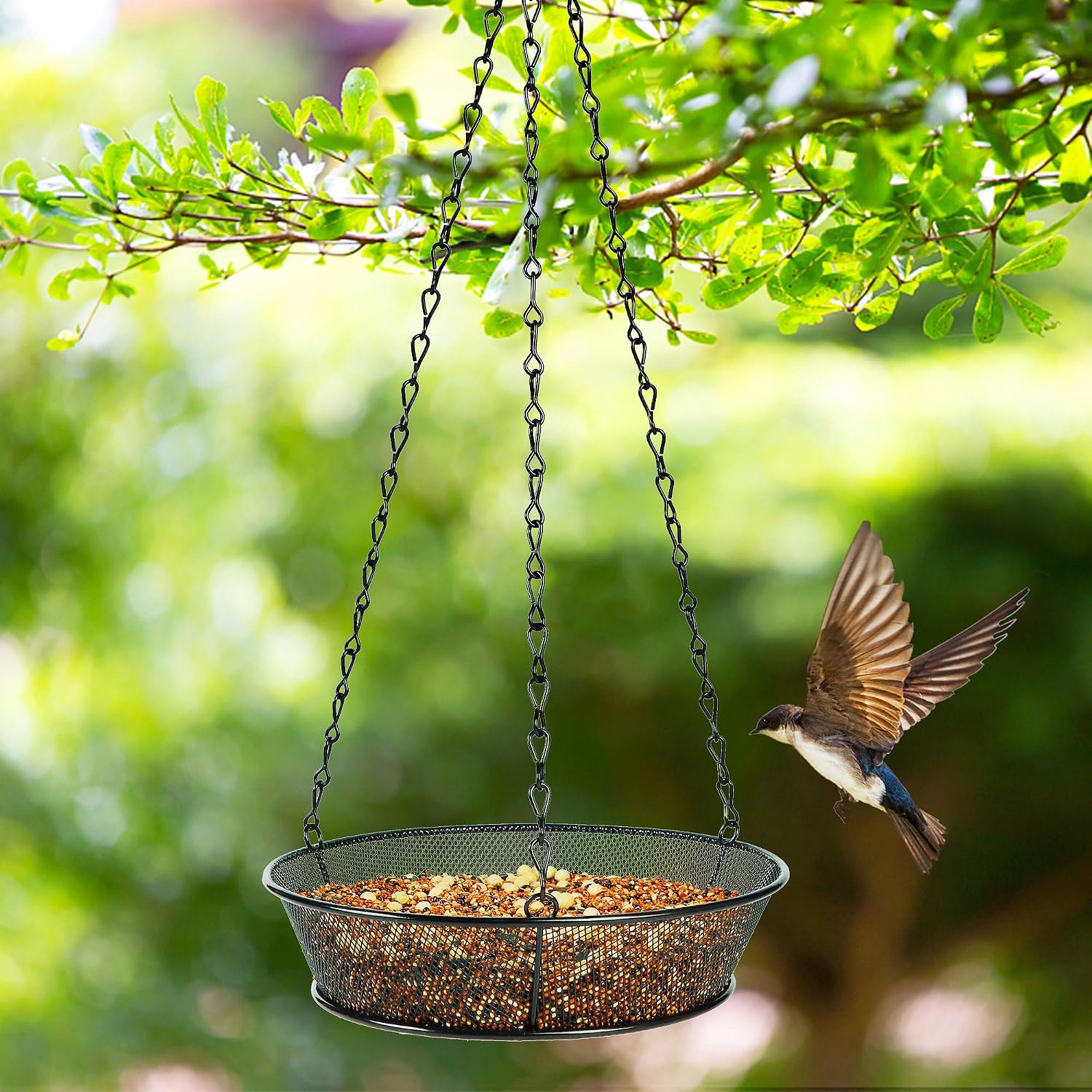 FORUP Hanging Bird Feeder Tray, Platform Bird Feeder Hanging Tray, Metal Mesh Seed Tray for Bird Feeders, Outdoor Yard Garden Outside Backyard Decoration