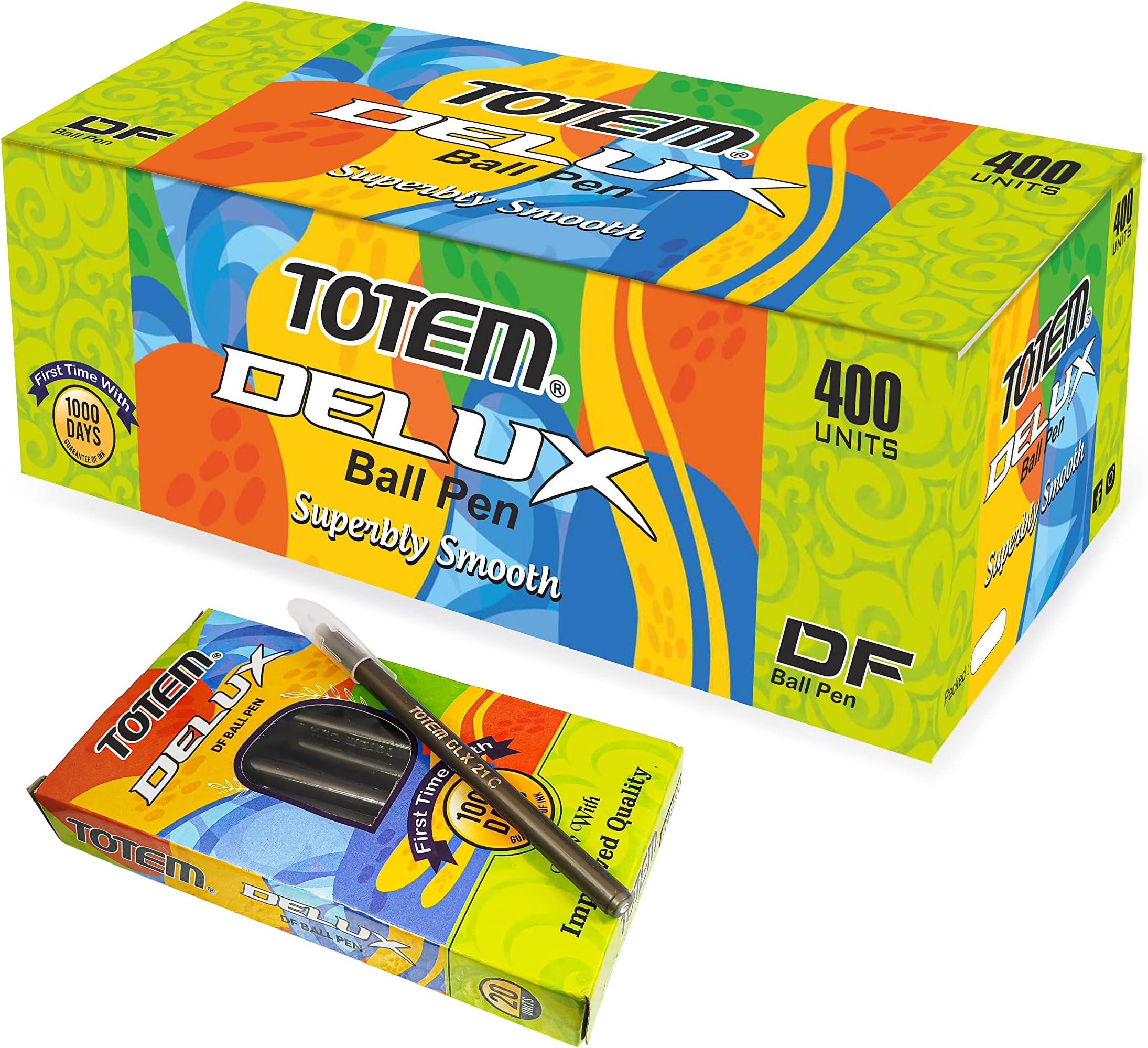 TOTEM Delux Ball Pen | 400 Black Ink Pens | Lightweight Body Design | Use and Throw Pens | For One Time Use | Ideal for School Office & Business | Budget Friendly Stick Ball Point Pens