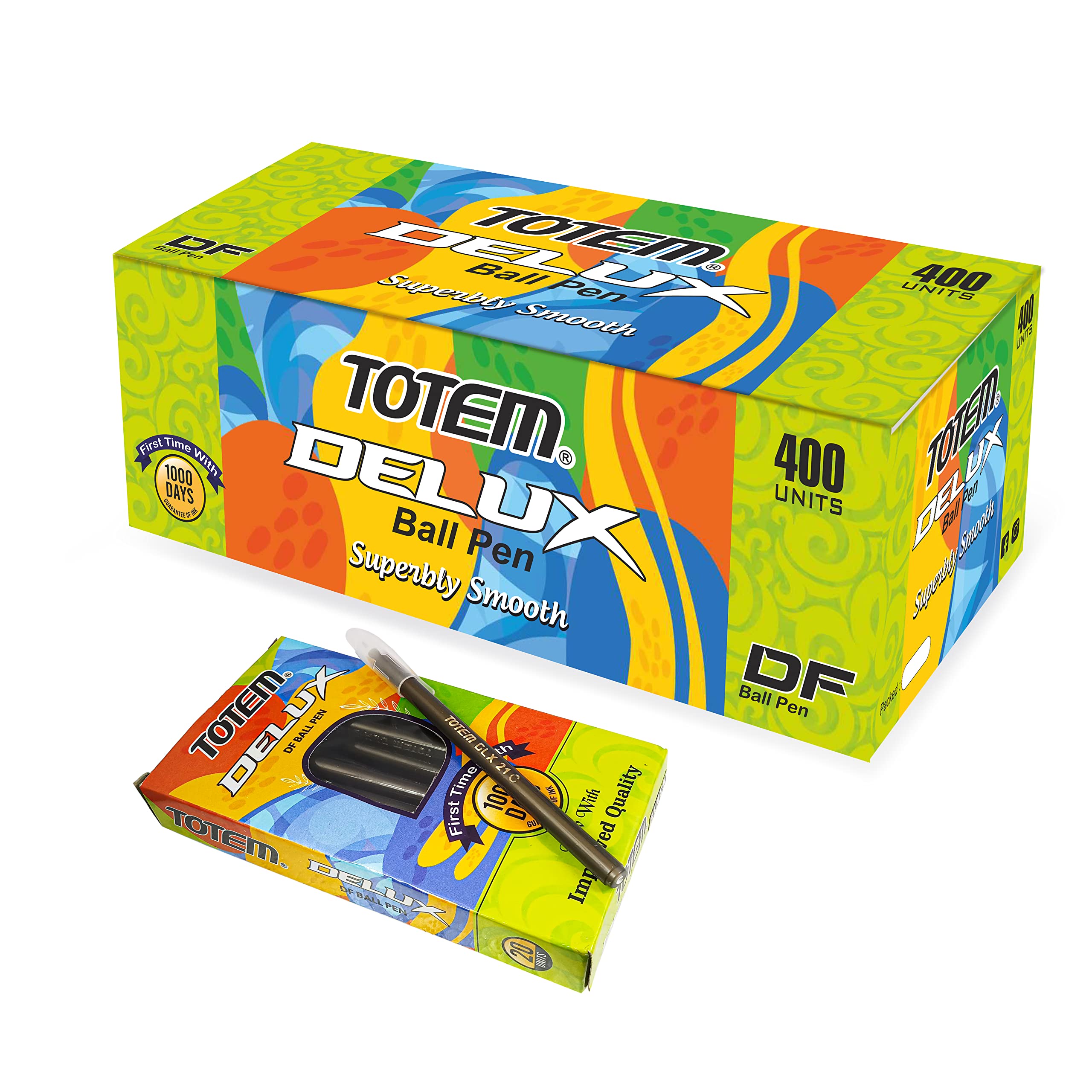 TOTEM Delux Ball Pen | 400 Black Ink Pens | Lightweight Body Design | Use and Throw Pens | For One Time Use | Ideal for School Office & Business | Budget Friendly Stick Ball Point Pens