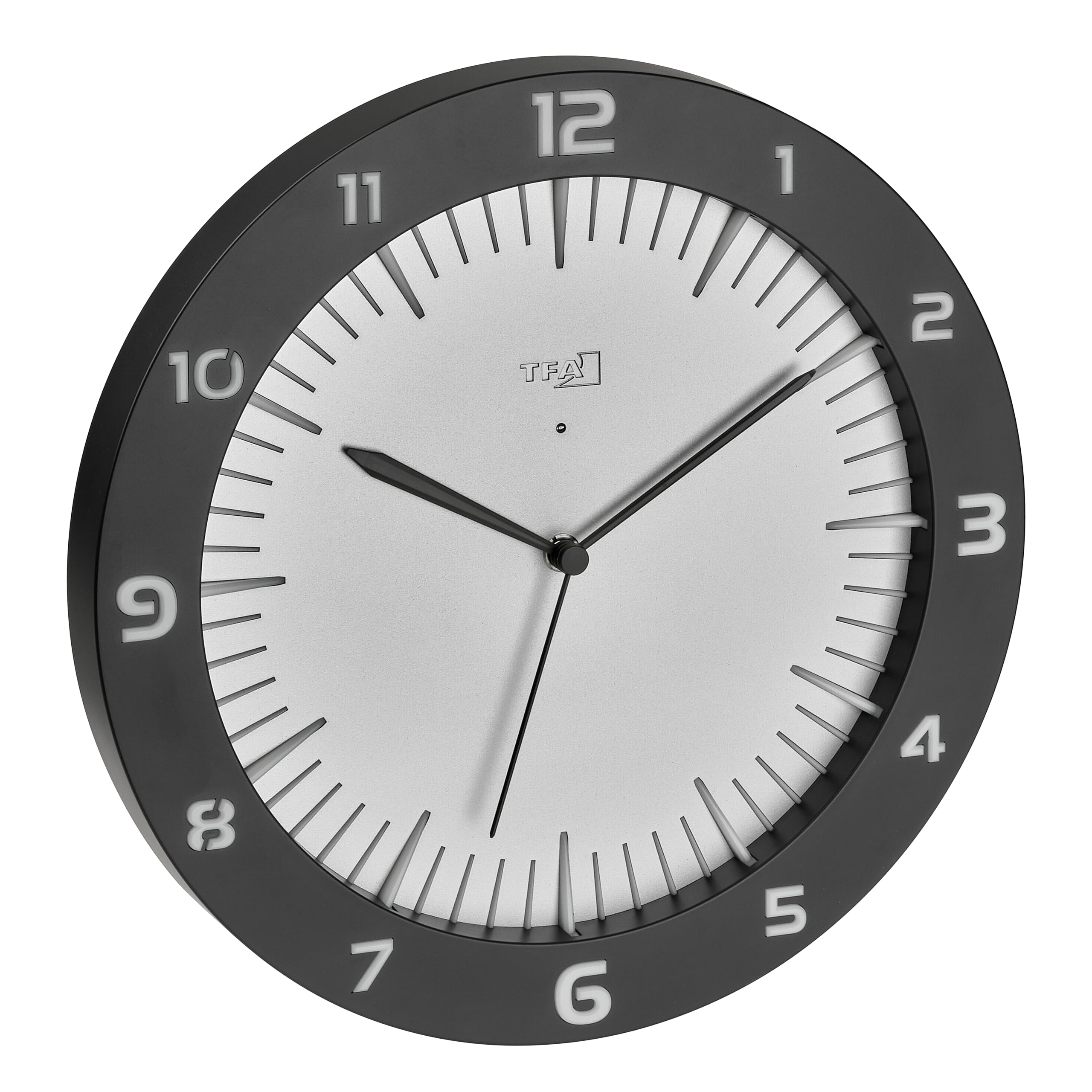 TFA Dostmann Analoge Leuchtende Wanduhr mit LED Lumoclock, 60.3553, inkl 9 Farbvarianten, Gaming Accessoires, Wand-Dekoration Bar, Nachtuhr, Leuchtuhr, inkl. Funk-Wanduhr, mit 3-D Ziffern, 30cm, grau