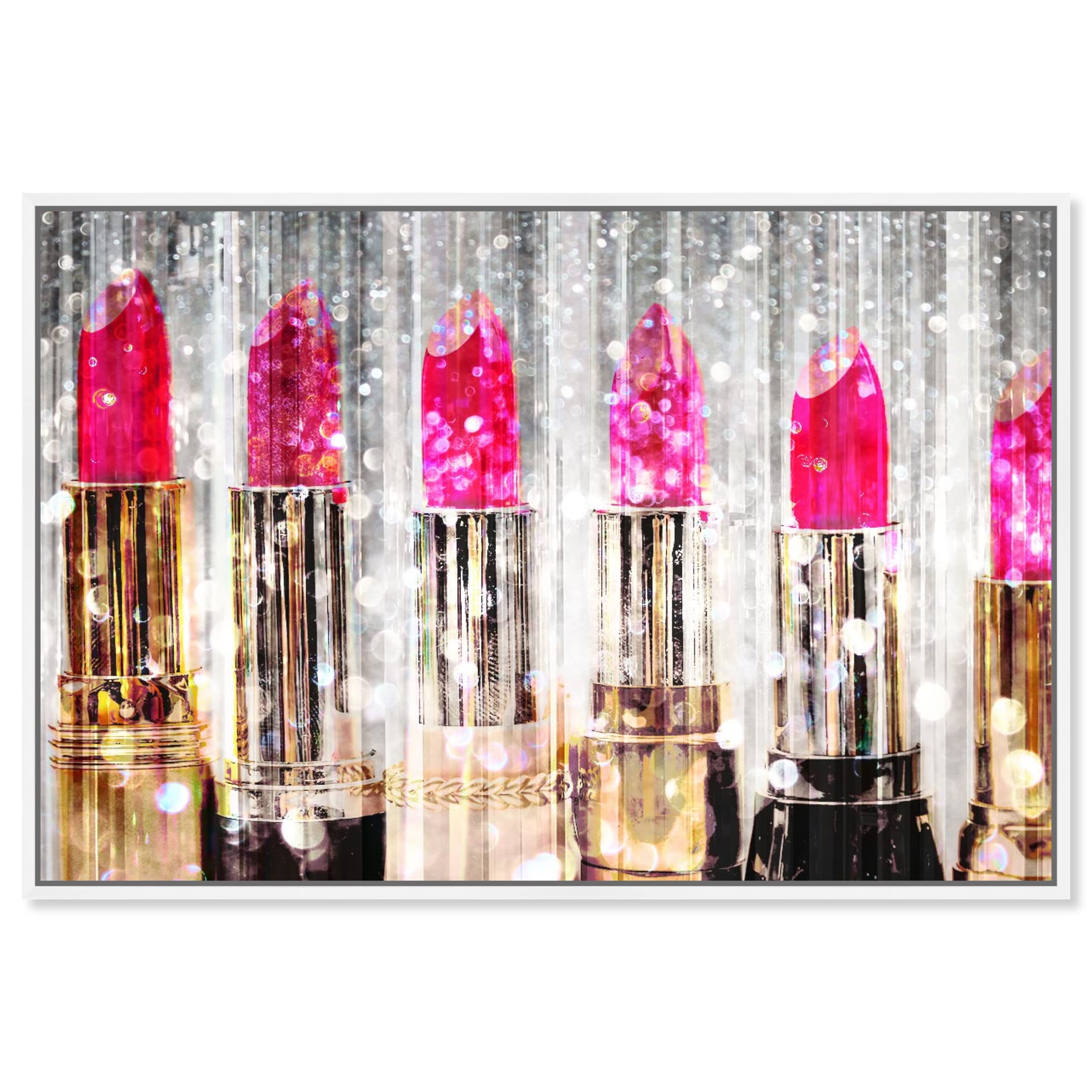 The Oliver Gal Artist Co.Fashion and Glam Modern Canvas Art - Lipstick Collection, Wall Art for Living Room, Bedroom, and Bathroom, 15 in x 10, Pink and Gold Home Decor
